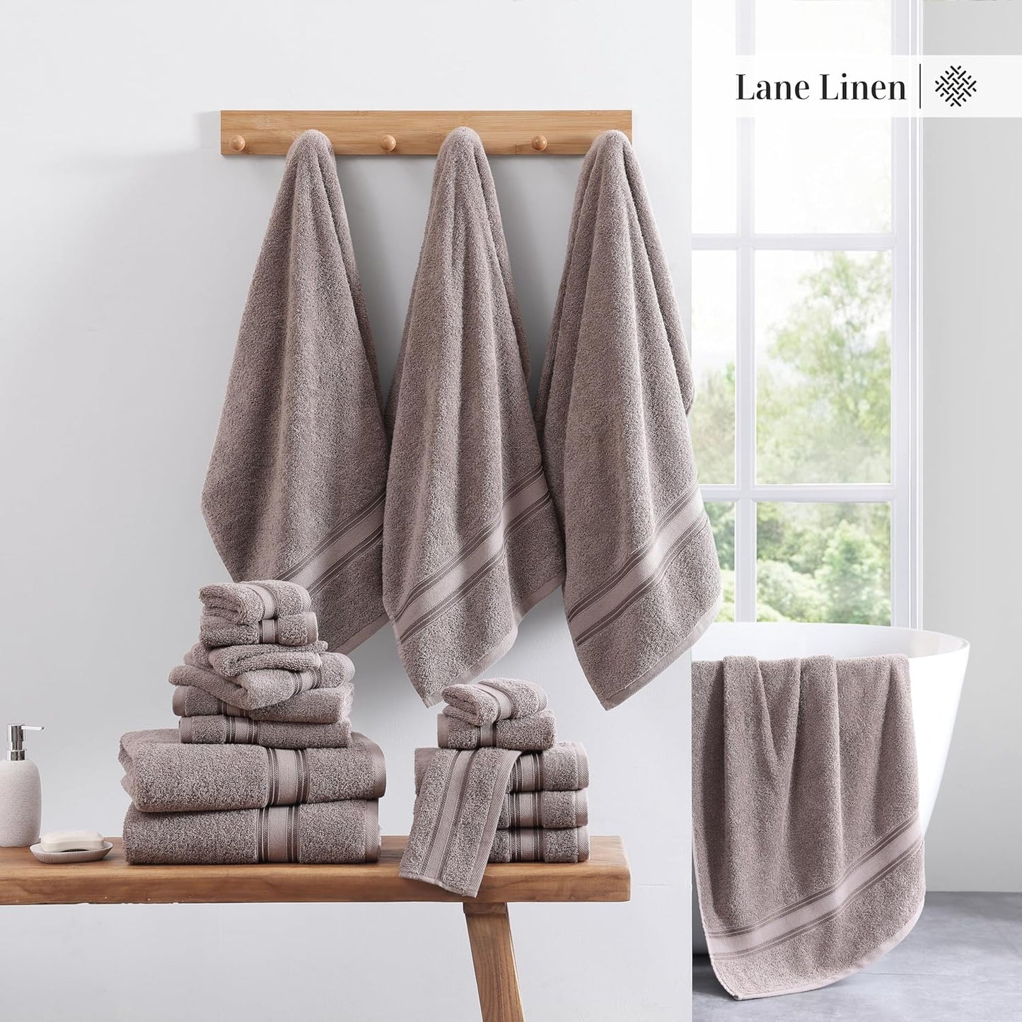 LANE LINEN Luxury Bath Towel Set - 6 Piece Set, 100% Cotton Bathroom Towel, Zero Twist, Shower Towel, Extra Absorbent, Super Soft, 2 Bath, 2 Hand, 2 Wash Cloths - Platinum