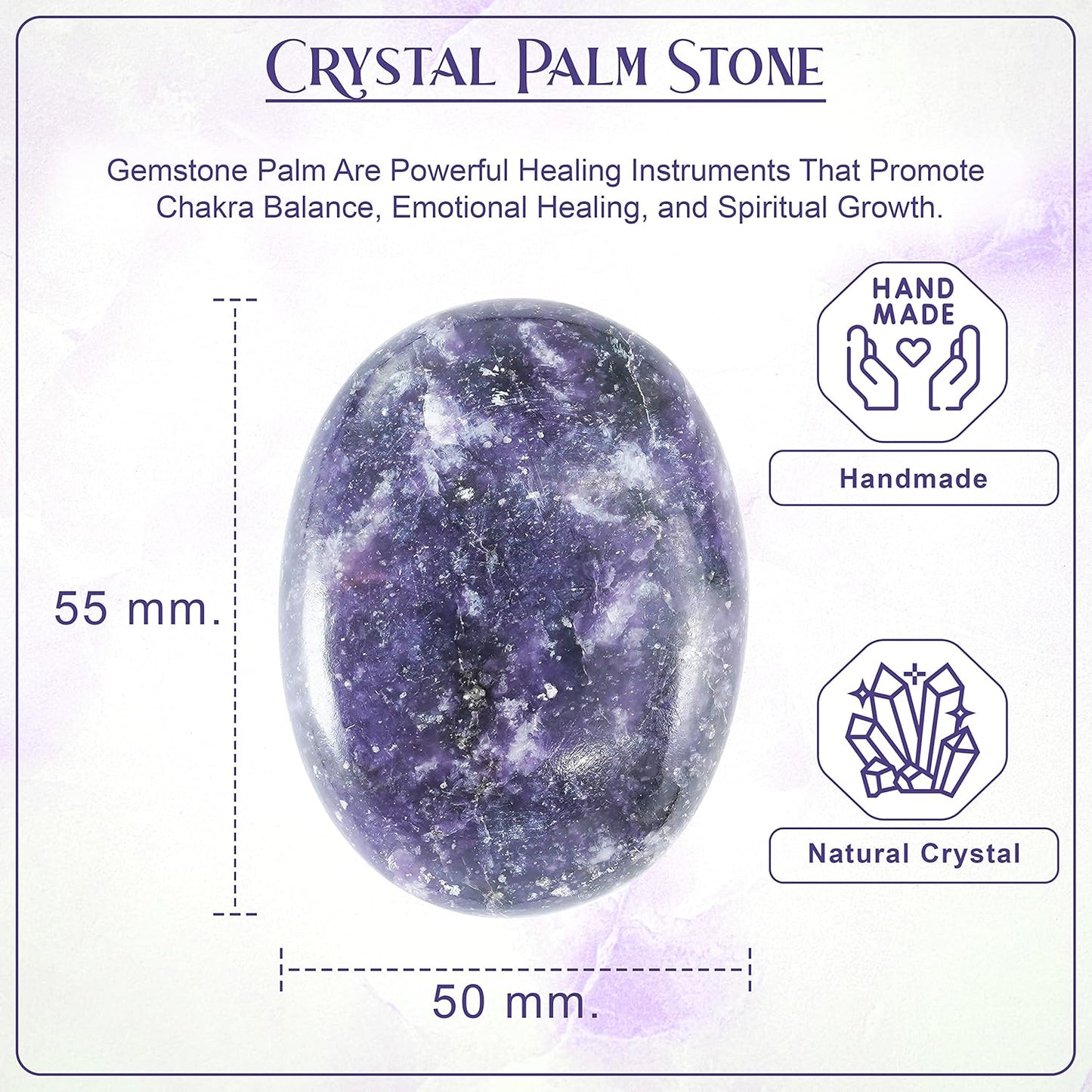 Crocon 50mm lepidolite Large Oval Palm Stone 900+ Carats Pocket Massage Worry Stones for Natural Body Chakra Balancing Reiki Healing Stones and Crystal Grid Healing Massage Spa Energy Crystals