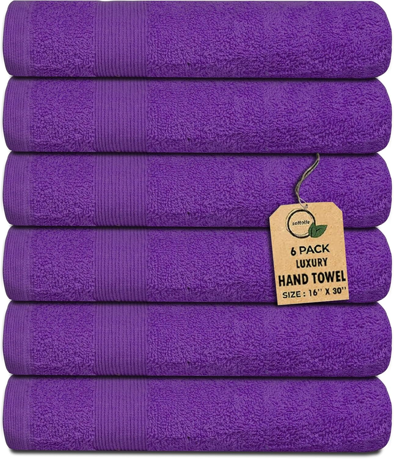Premium Hand Towels Pack of 6 (16" x 30”) 100% Combed Ring Spun Cotton | Highly Absorbent Hand Towels Set | Ultra Soft for Home, Gym & Spa (Purple)