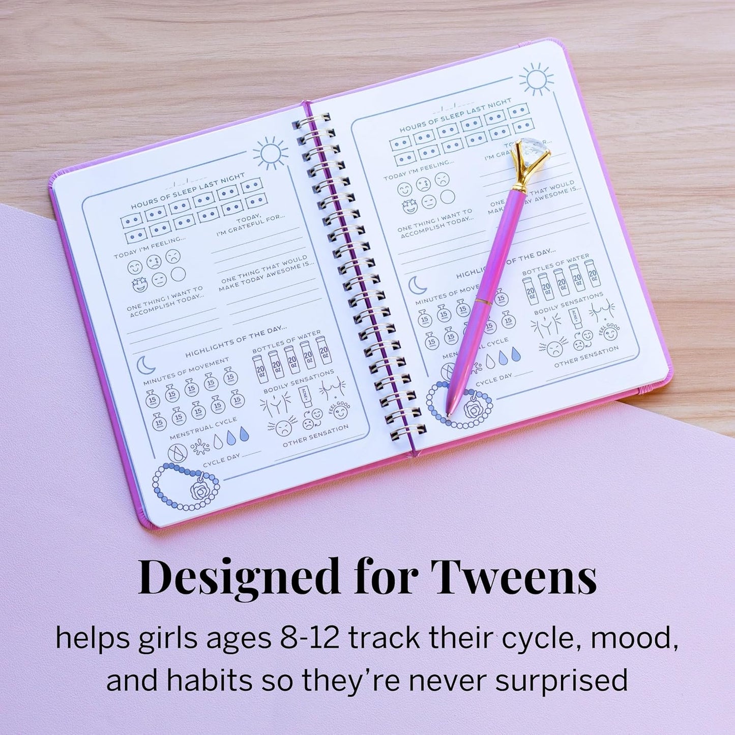 Period Tracker Journal for Girls 8-12 - Pixie’s My First Period Notebook with Daily Menstrual Cycle Guided Reflection - First Period Gifts For Young Girls & Teens