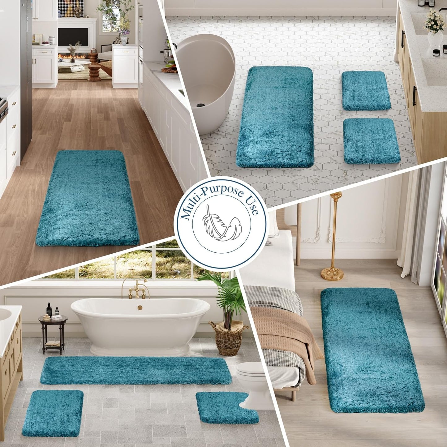 Walensee Large Bathroom Rug (24 x 60, Teal) Extra Soft and Absorbent Shaggy Bath Mat Machine Washable Microfiber Non Slip Luxury Floor Mat