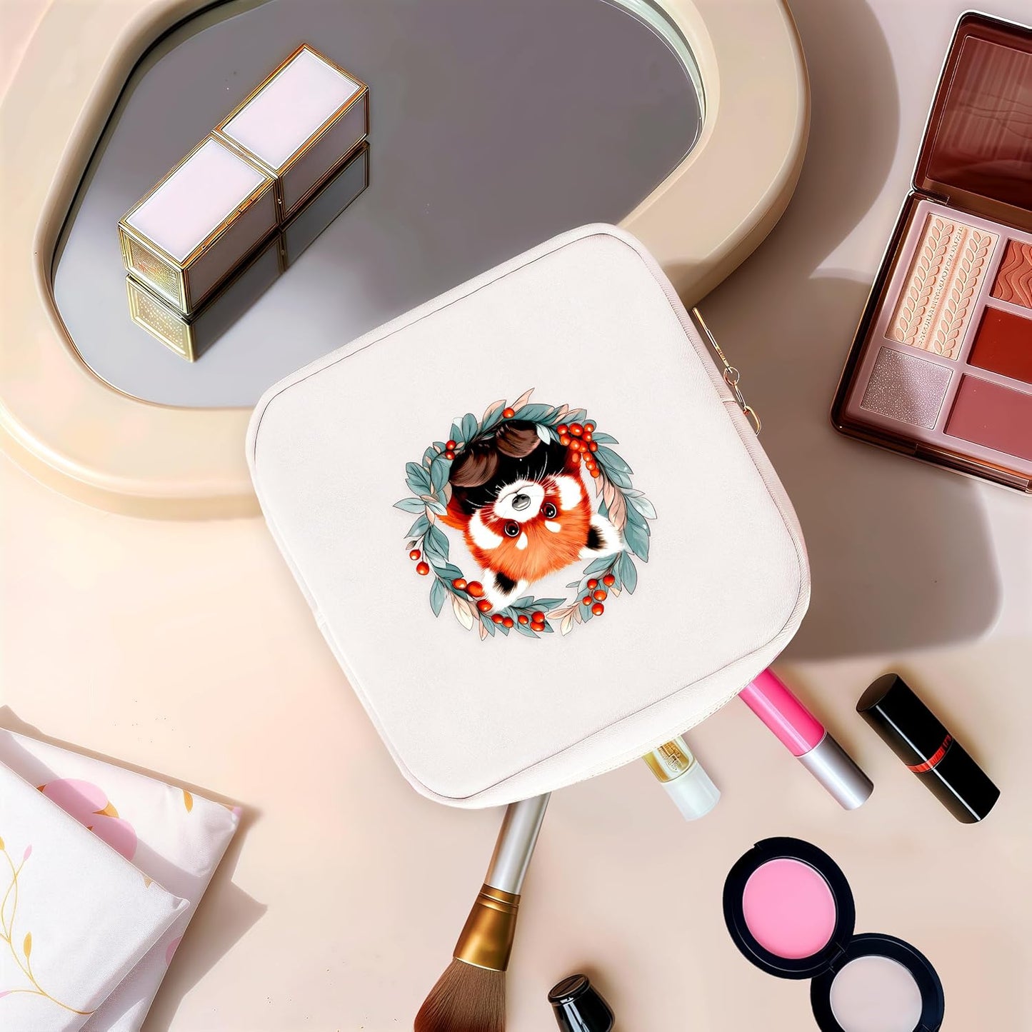 Red Panda Mini Makeup Bag, Red Panda Gift For Women Girls, Cute Portable Zipper Pouch Cosmetic Bag For Teen Girls Kids, Small Storage Bag For Sanitary Pad, Period napkin bag!