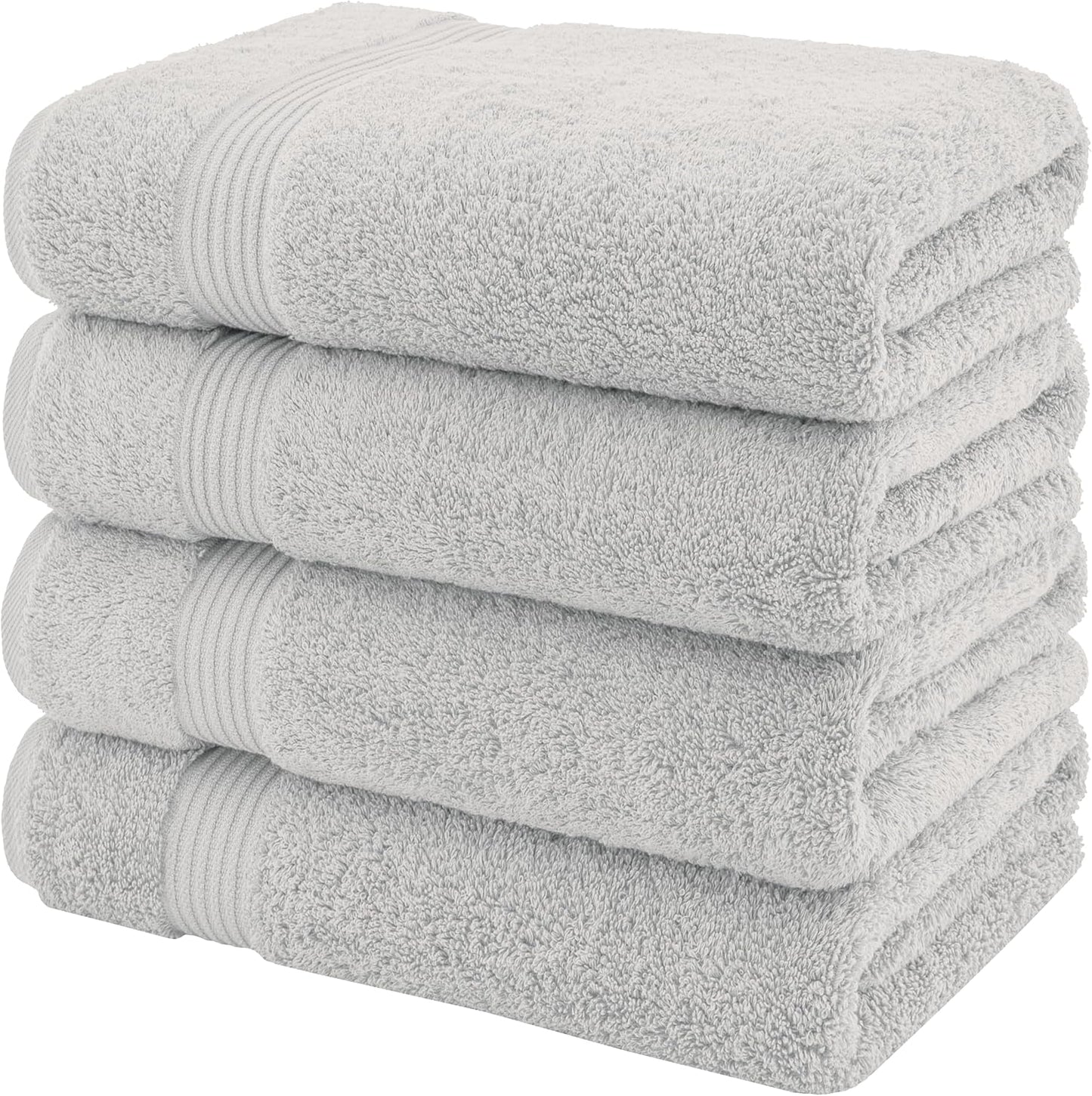 American Veteran Towel, 100% Cotton Turkish Bath Towels for Bathroom 4 Pack, 27x54 Extra Large Premium Soft Drying Bathroom Towels, Silver Grey