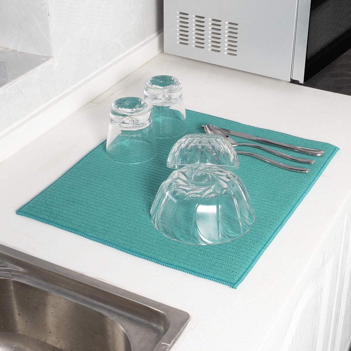 Absorbent, Reversible Microfiber Dish Drying Mat for Kitchen, 16 Inch x 18 Inch