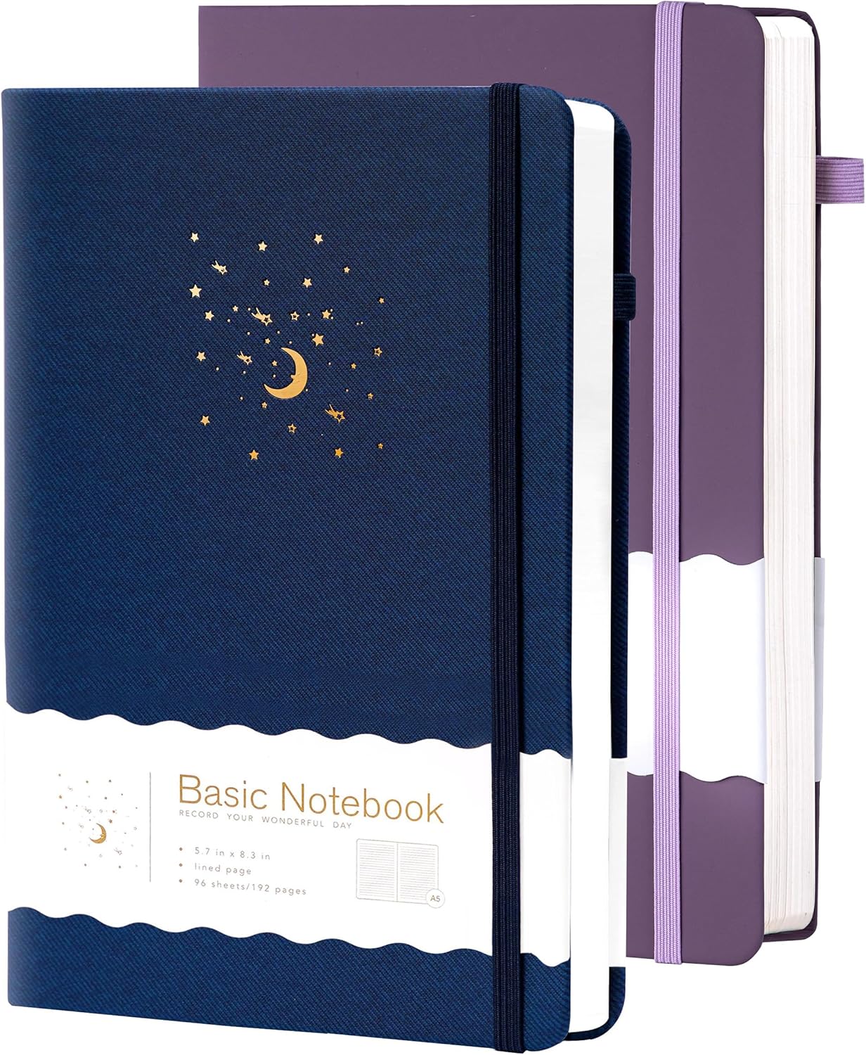 CAGIE Blue& Purple Journal Notebooks for Work, 2 Pack 192 Pages Lined Journaling Notebook, Hardcover Journals for Women Men Writing Gifts, 5.7" x 8.3"