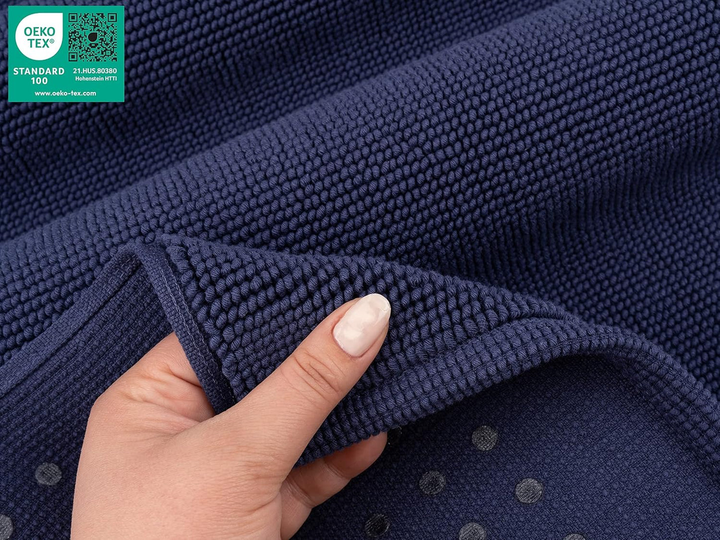 American Soft Linen Bath Rug, 17 in 24 in 100% Cotton Bath Mats Rugs for Bathroom, Slip Reducer Washable Shaggy Form Area Rugs, Navy Blue Bath Rug