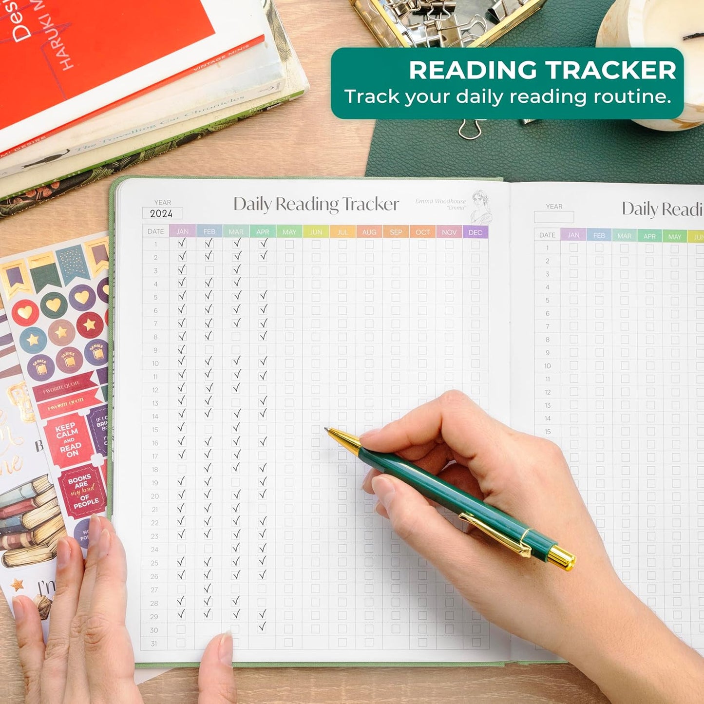 Skyline Reading Journal – Book Review Log & Tracker for Reading Tracking – Accessories & Gift for Book Lover, 7.6x9.2” (Mint Debossed)