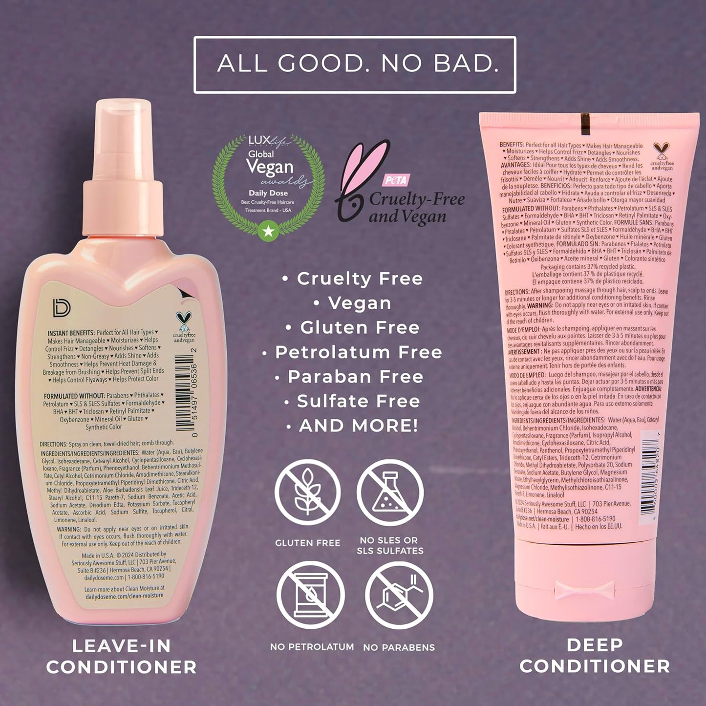 DAILY DOSE Moisturizing Duo: Leave-In Conditioner Detangler Spray + Deep Conditioner, Hair Mask/Masque - Detangles, Repairs, Restores Dry, Damaged, Color Treated Hair for All Hair Types