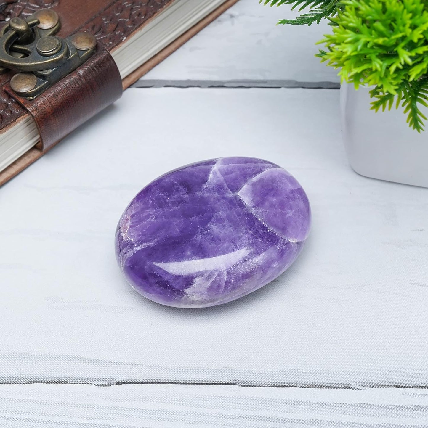 Crocon 50mm Amethyst Large Palm Stone 900+ Carats Pocket Worry Stones for Natural Chakra Balancing Reiki Healing Stones and Crystal Healing Spa Energy Crystals Gifts for Women