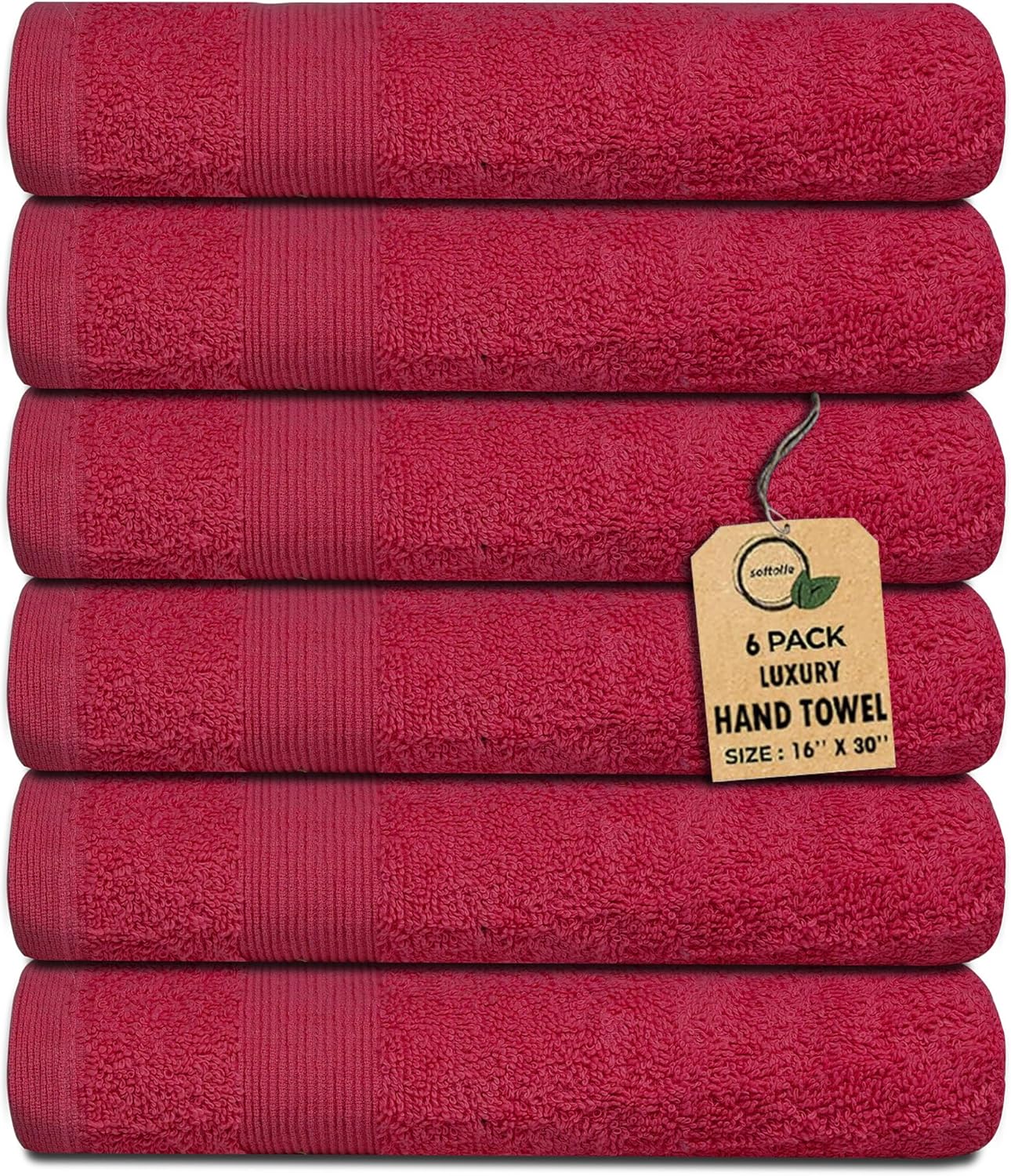 Premium Hand Towels Pack of 6 (16" x 30”) 100% Combed Ring Spun Cotton | Highly Absorbent Hand Towels Set | Ultra Soft for Home, Gym & Spa (Burgundy)