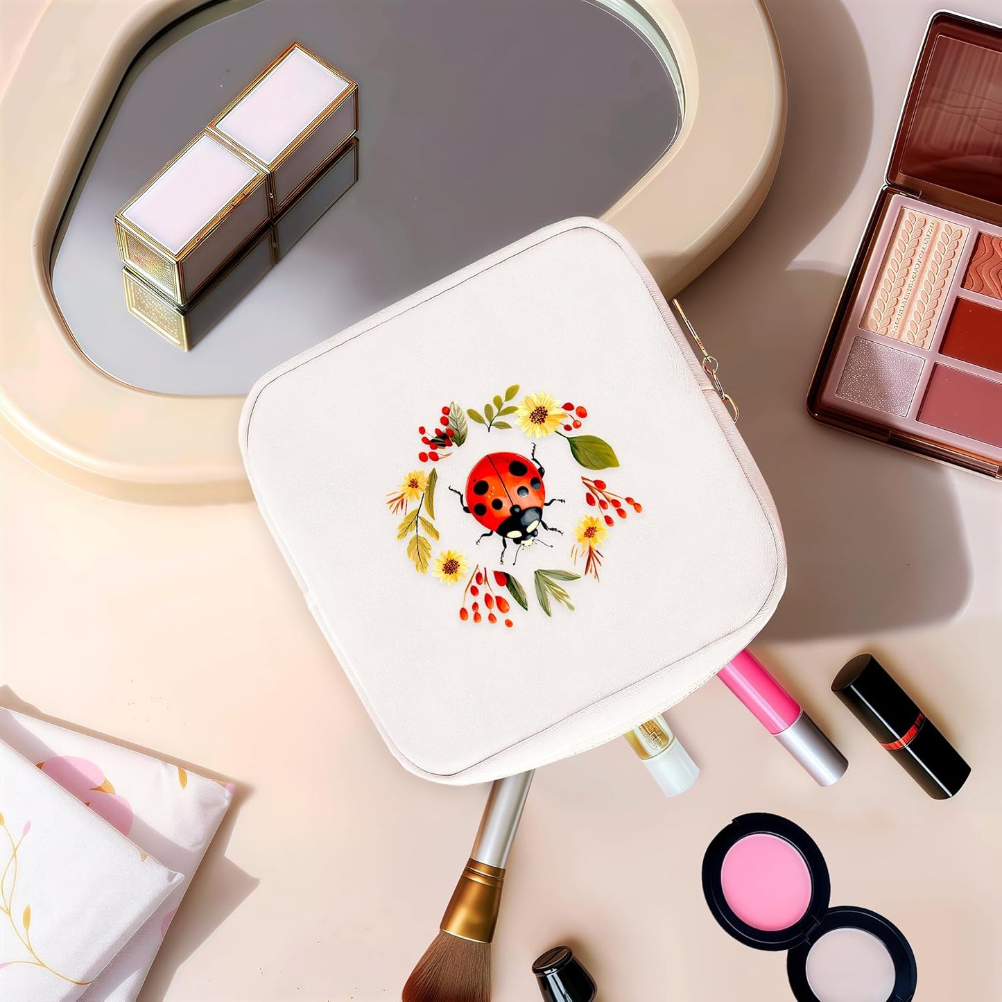 Ladybugs Mini Makeup Bag, Ladybugs Gift For Women Girls, Cute Portable Zipper Pouch Cosmetic Bag For Teen Girls Kids, Small Storage Bag For Sanitary Pad, Period napkin bag!