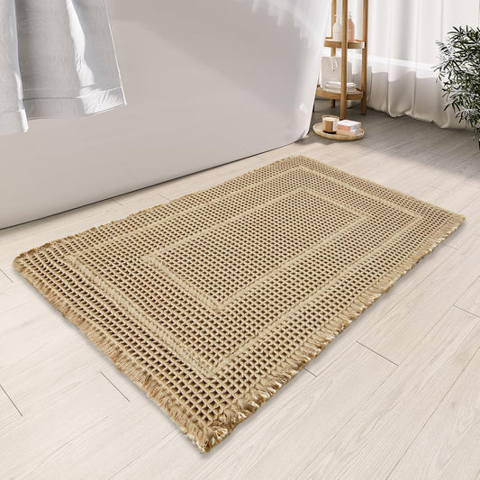 Bathroom Decor - Upgraded Waffle Bath Mat, Super Absorbent Non Slip Bath Carpet, Machine Washable, Quick Dry, Ultra Soft Brown 24" x 36"