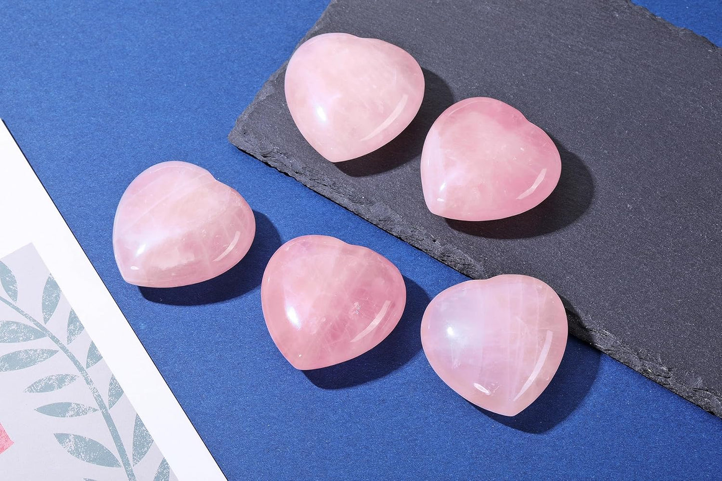 Jovivi 45mm Big Rose Quartz Crystal Heart Healing Crystals Heart Stones Polished Pocket Love Gemstones Natural Reiki Chakra Balancing Meditation Massage Gift Palm Worry Stones for Anxiety