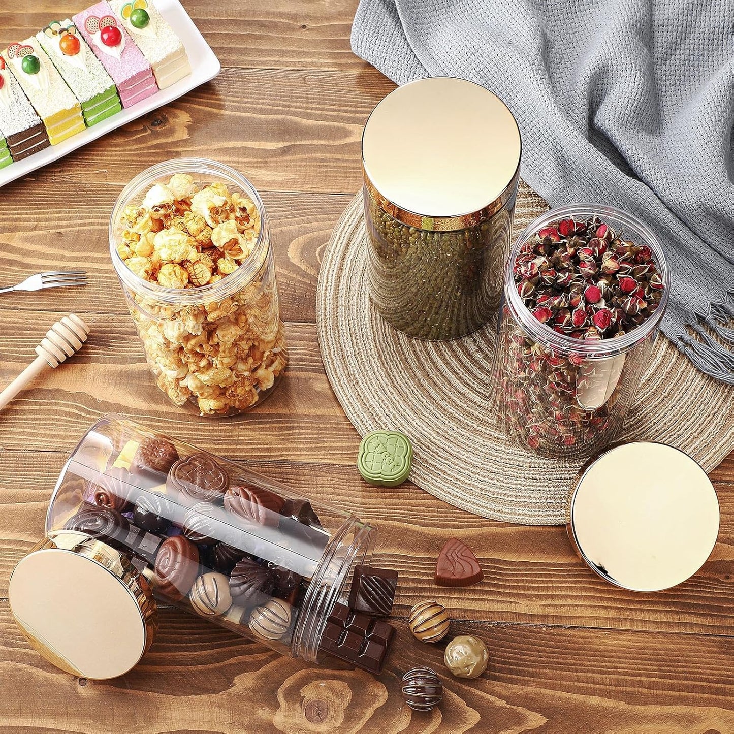 Patelai 4 Pieces Round Wide-mouth Leak Proof Plastic Container Jars with Lids for Travel Storage Makeup Beauty Products Face Creams Oils Salves Ointments DIY Making(32 Ounce,Gold)