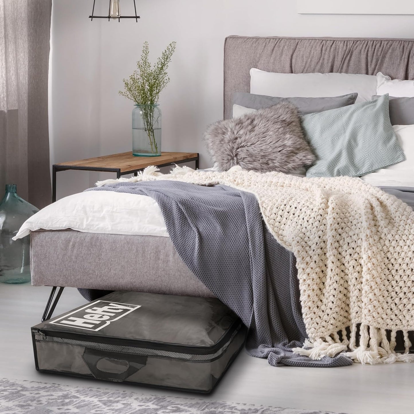 Hefty Underbed Flexible Tote with Breathable Mesh, Double Zipper, 2 Handles – Ideal for Moving or Clothes & Apparel Storage, Alternative to Plastic Bin, Organizer or Container