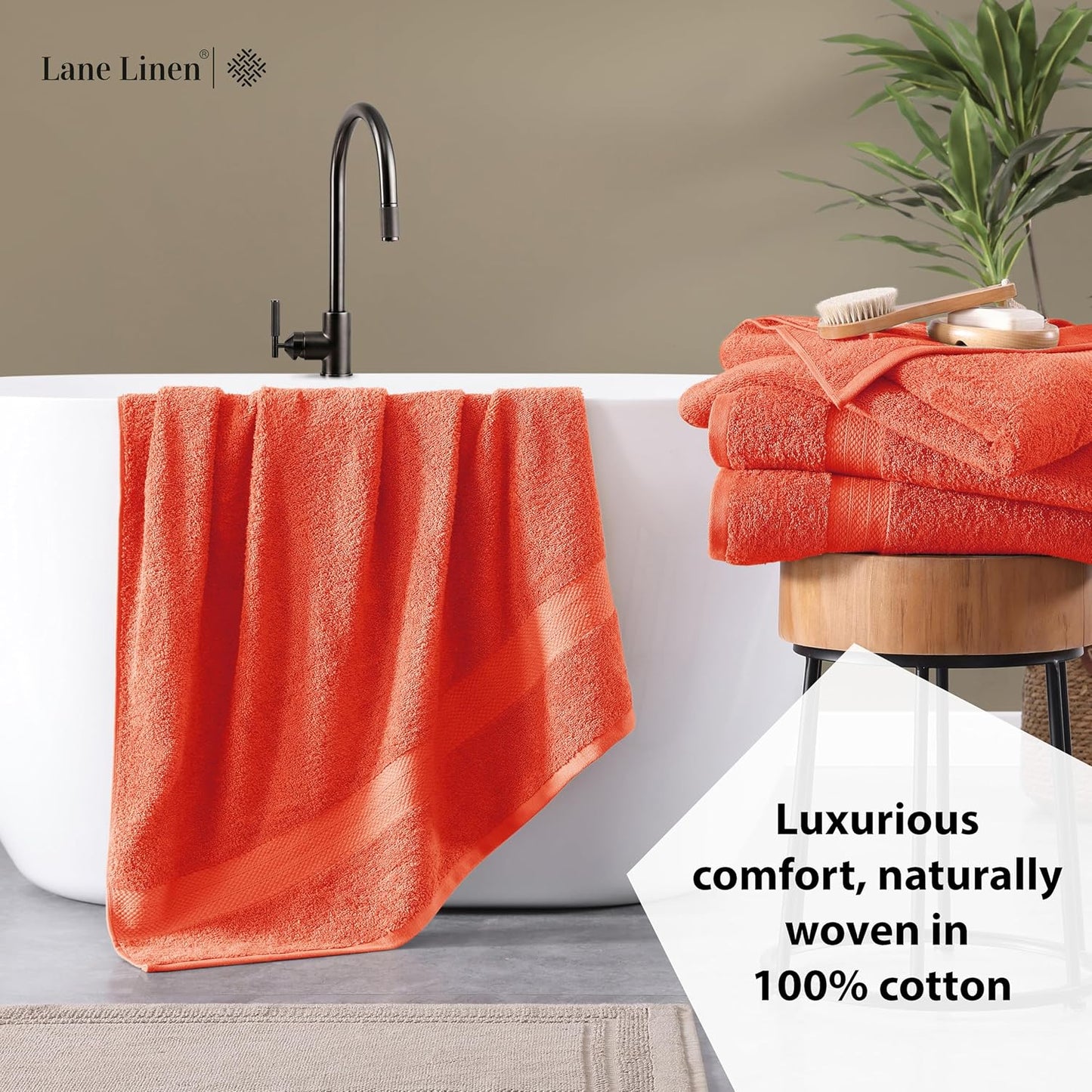 LANE LINEN 100% Cotton Ring Spun Bath Towels (28"x54") - 4 Pieces - Large Towels for Bathroom - Quick Drying, Soft & Absorbent Large Shower Towel Set - Used in Gym, Hotel, Spa, Home - Living Coral