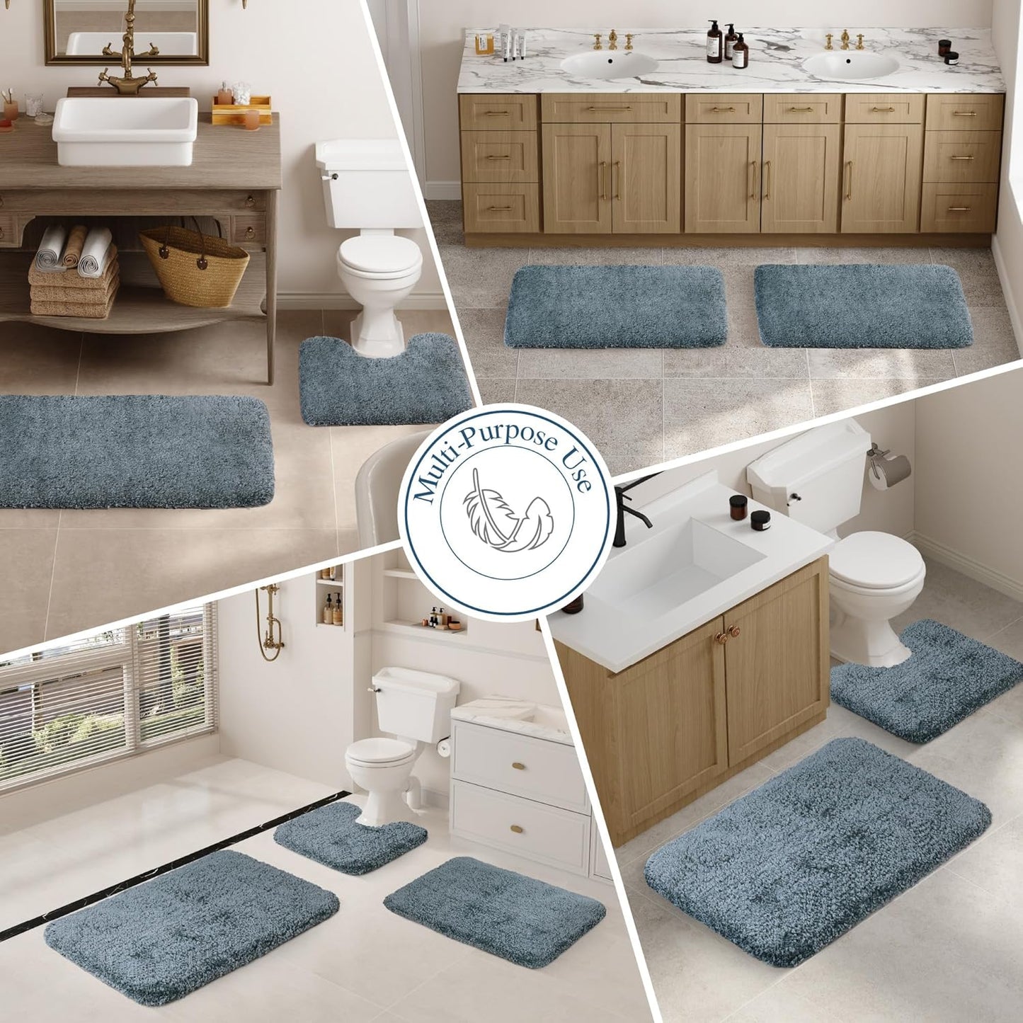 Walensee Bath Rug - Non Slip, Water Absorbent, Soft Microfiber Shaggy Bath Mat (20 x 32, Slate) - Machine Washable, Thick Plush Shower Mat