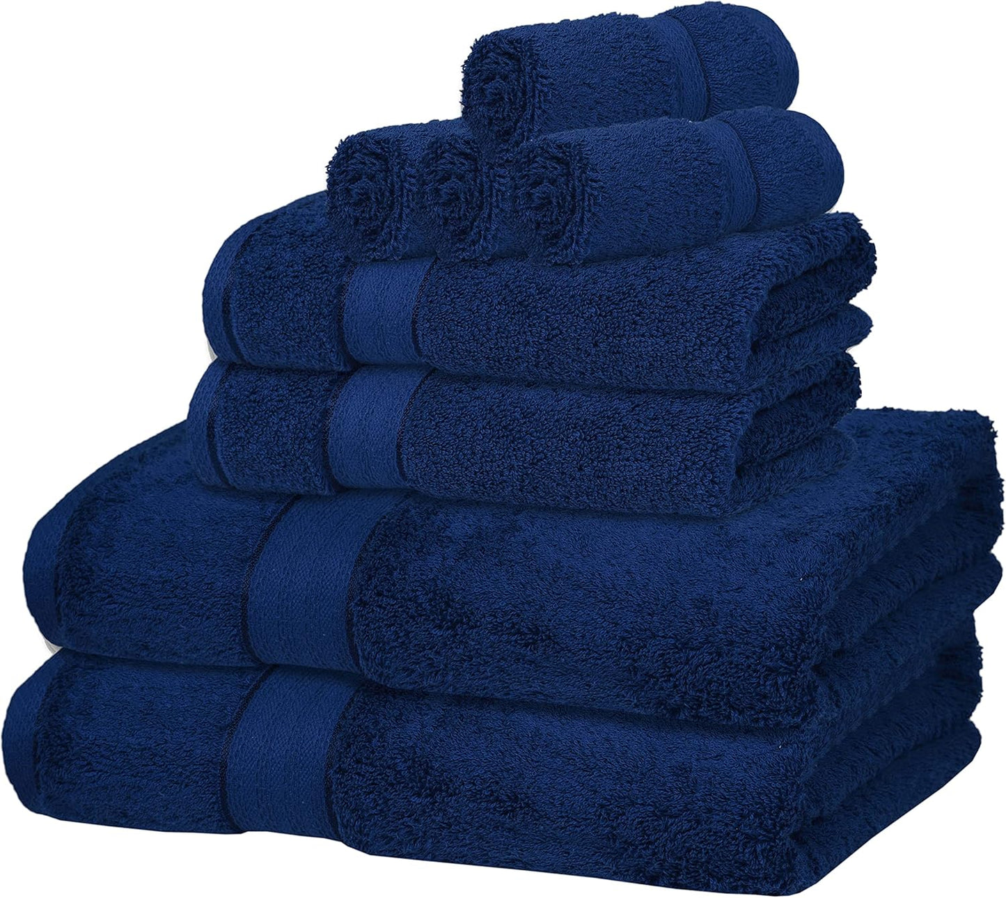 GLAMBURG 700 GSM Premium 8-Piece Towel Set - Contains 2 Bath Towels 30x54, 2 Hand Towels 16x28, 4 Wash Cloths 13x13 - Luxury Hotel & Spa Quality - Durable Ultra Soft Highly Absorbent - Navy Blue