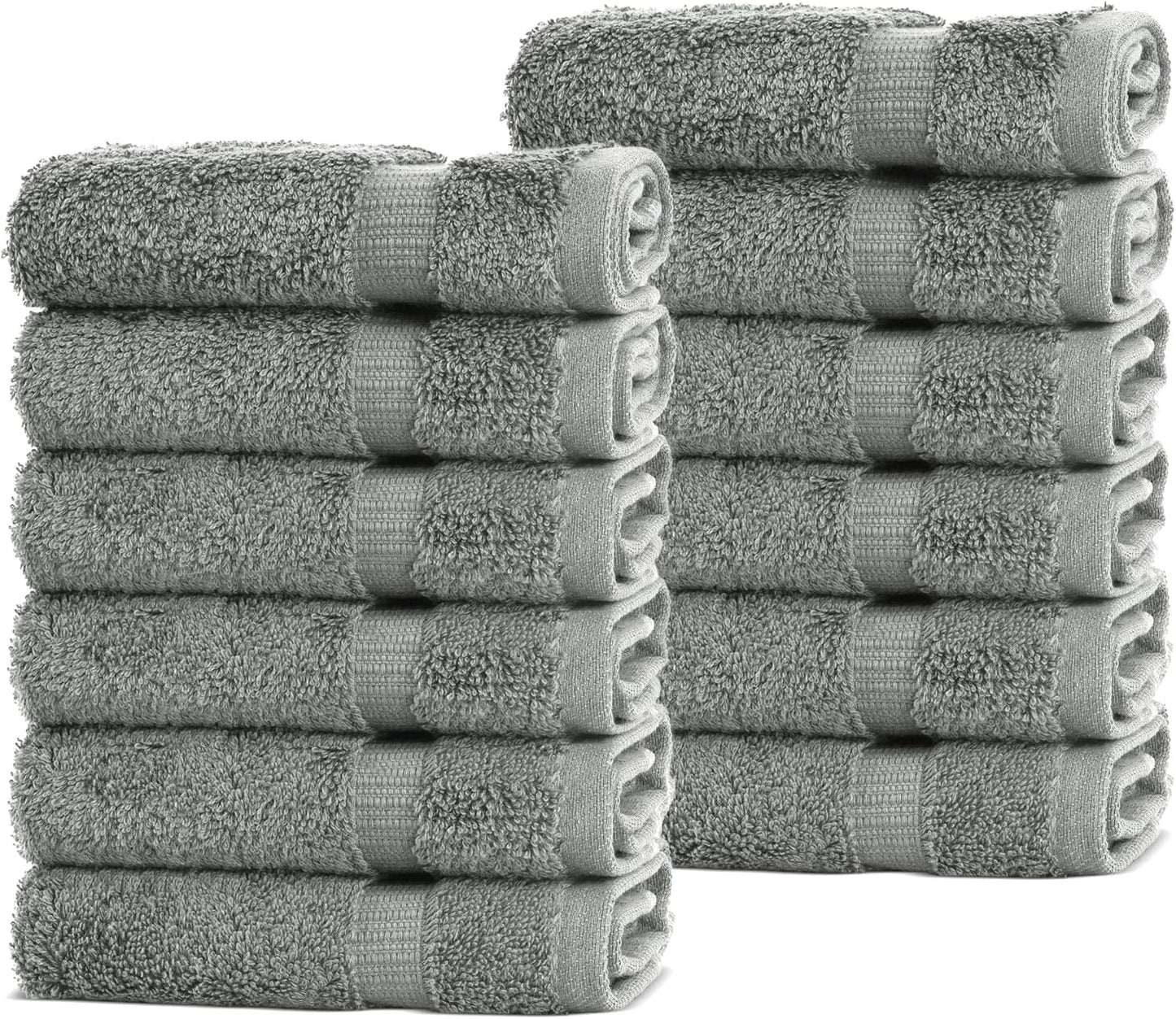 Chakir Turkish Linens | Hotel & Spa Quality 100% Cotton Premium Turkish Towels | Soft & Absorbent (12-Piece Washcloths, Gray)