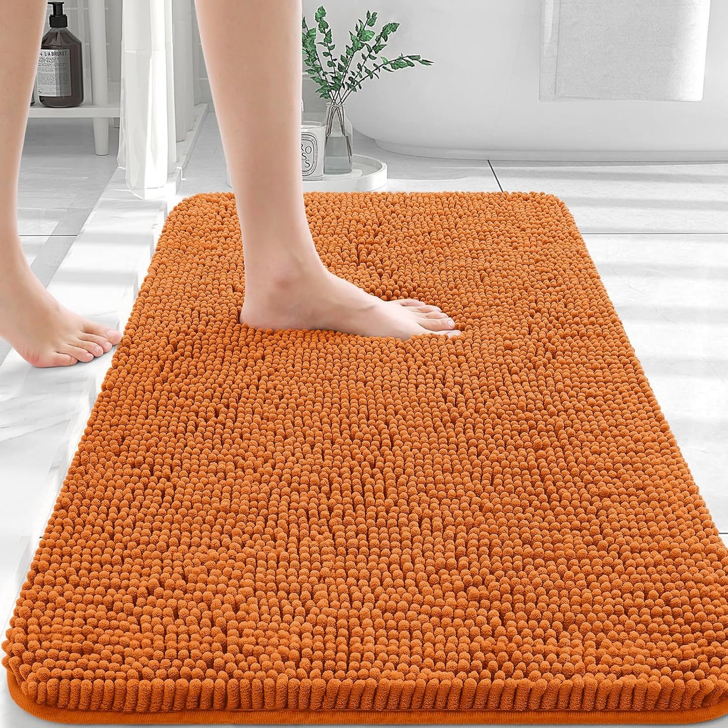OLANLY Bathroom Rugs 36x24, Extra Soft Absorbent Chenille Bath Rugs, Rubber Backing Quick Dry, Machine Washable Bath Mats for Bathroom Floor, Tub and Shower, Home Decor Accessories, Clay
