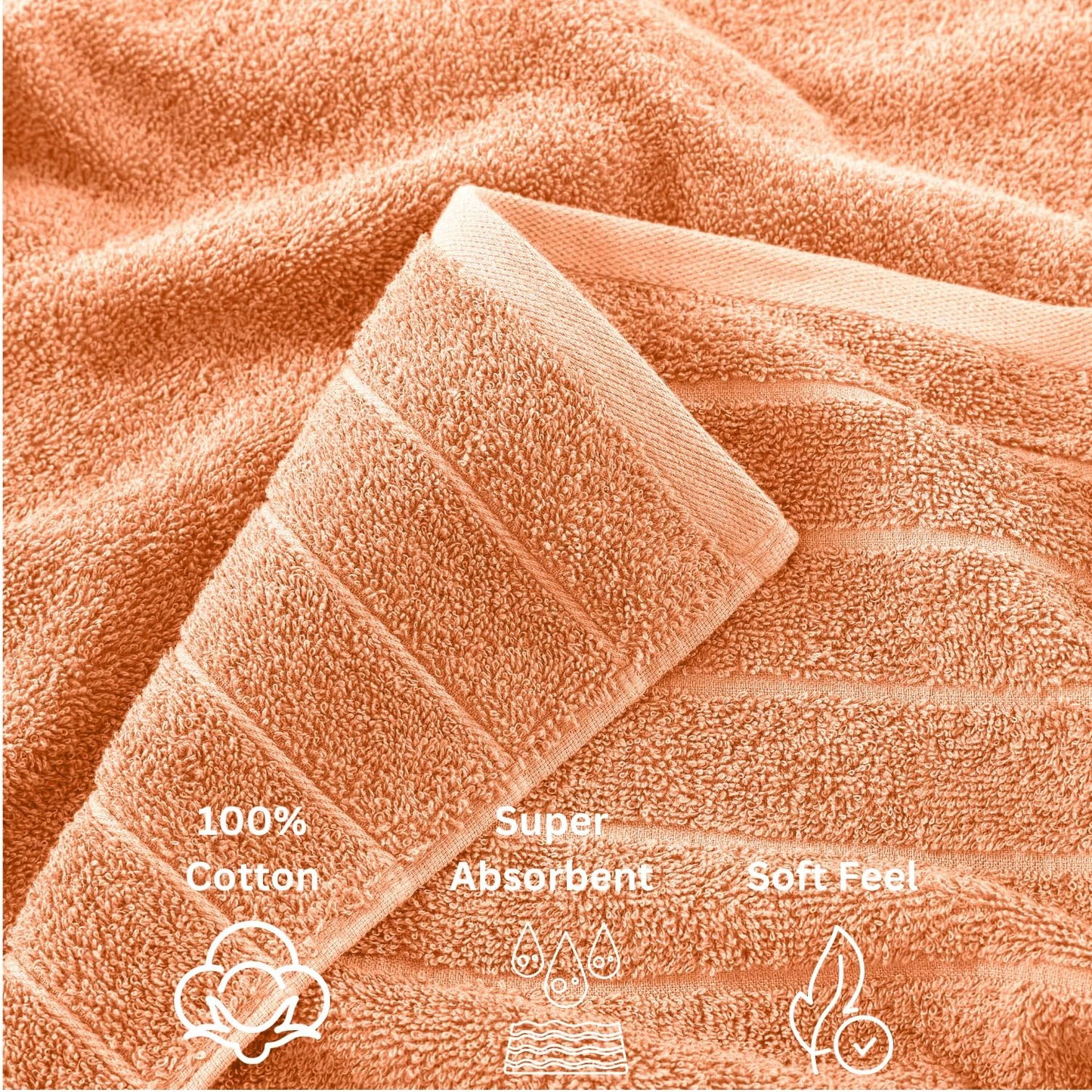Casa Platino 100% Cotton Bathroom Towel Set - 8 Pc - Ringspun, Quickdry, Super Soft & Highly Absorbent - 2 Large Bath Towels, 4 Washcloths, 2 Hand Towel - Pre Shrunk & Fade Resistant - Peach Fuzz