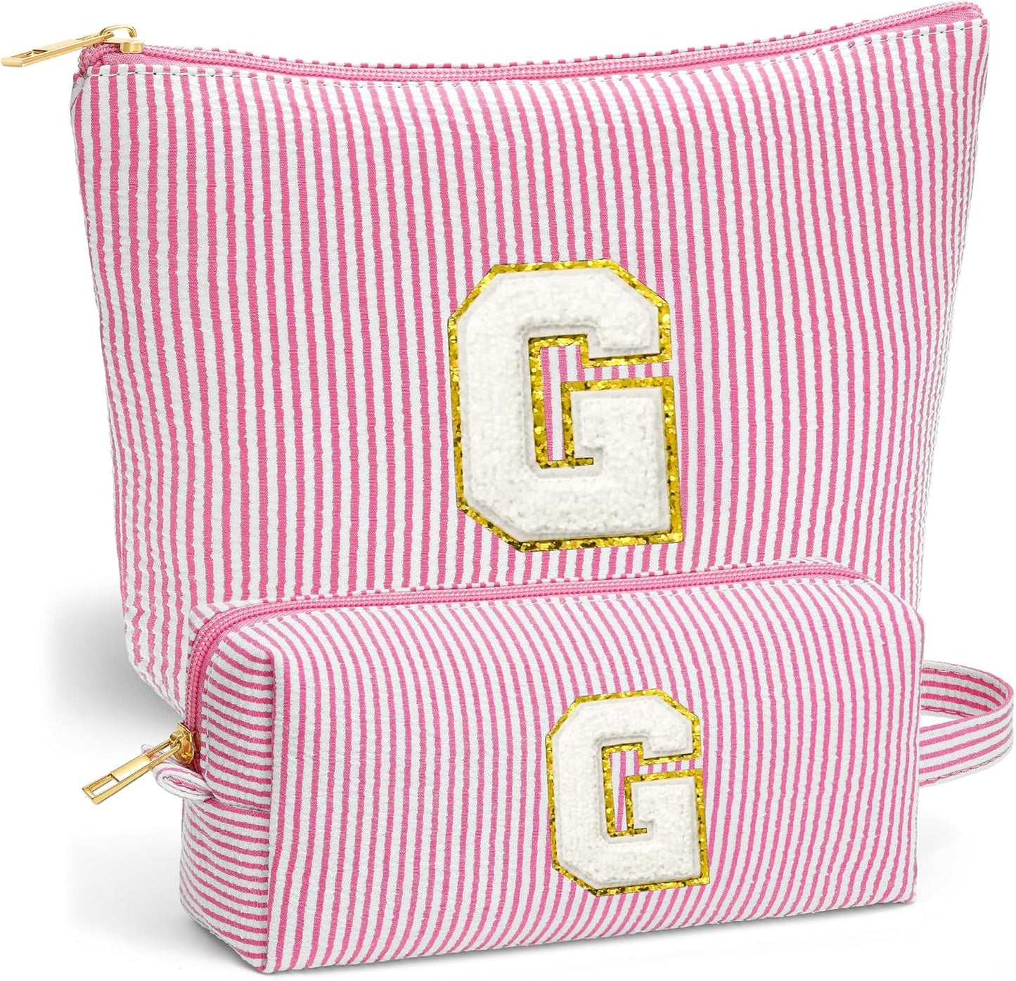 Travel Makeup Bag Organizer - Travel Essentials Toiletry Bag for Women, Initial Travel Toiletry Bag with Zipper | Preppy Stuff Birthday Gifts for Women Mom Daughter, Pink Letter G