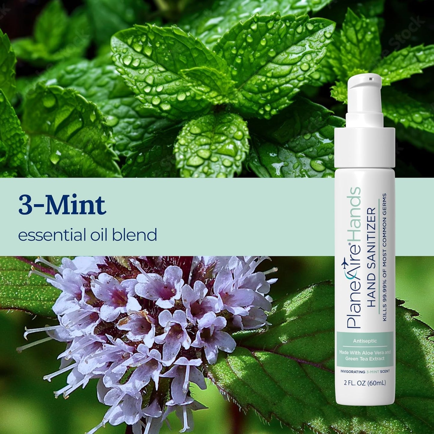 3-Mint Gel Hand Sanitizer | Soothing, Moisturizing, Hydrating | Travel Size | With Aloe Vera & Green Tea Extract | Mint Oil Blend with Peppermint Essential Oil | For Cars, Backpacks, Travel | 3-pack