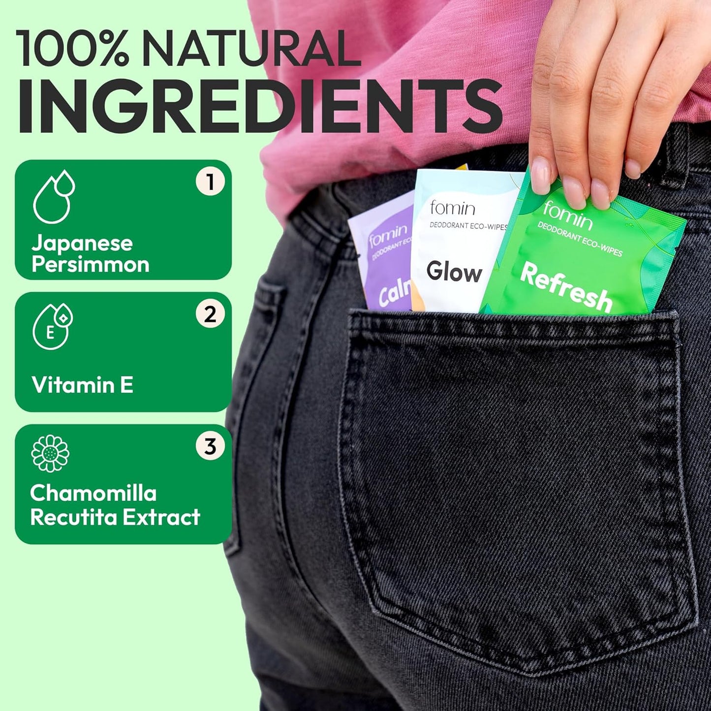 FOMIN Travel Deodorant Wipes - 50 Count - Variety Pack - pH Balanced, Hypoallergenic Mini Deodorant Wipes For Women and Men - Plastic-Free, Individually Wrapped Underarm & Body Wipes