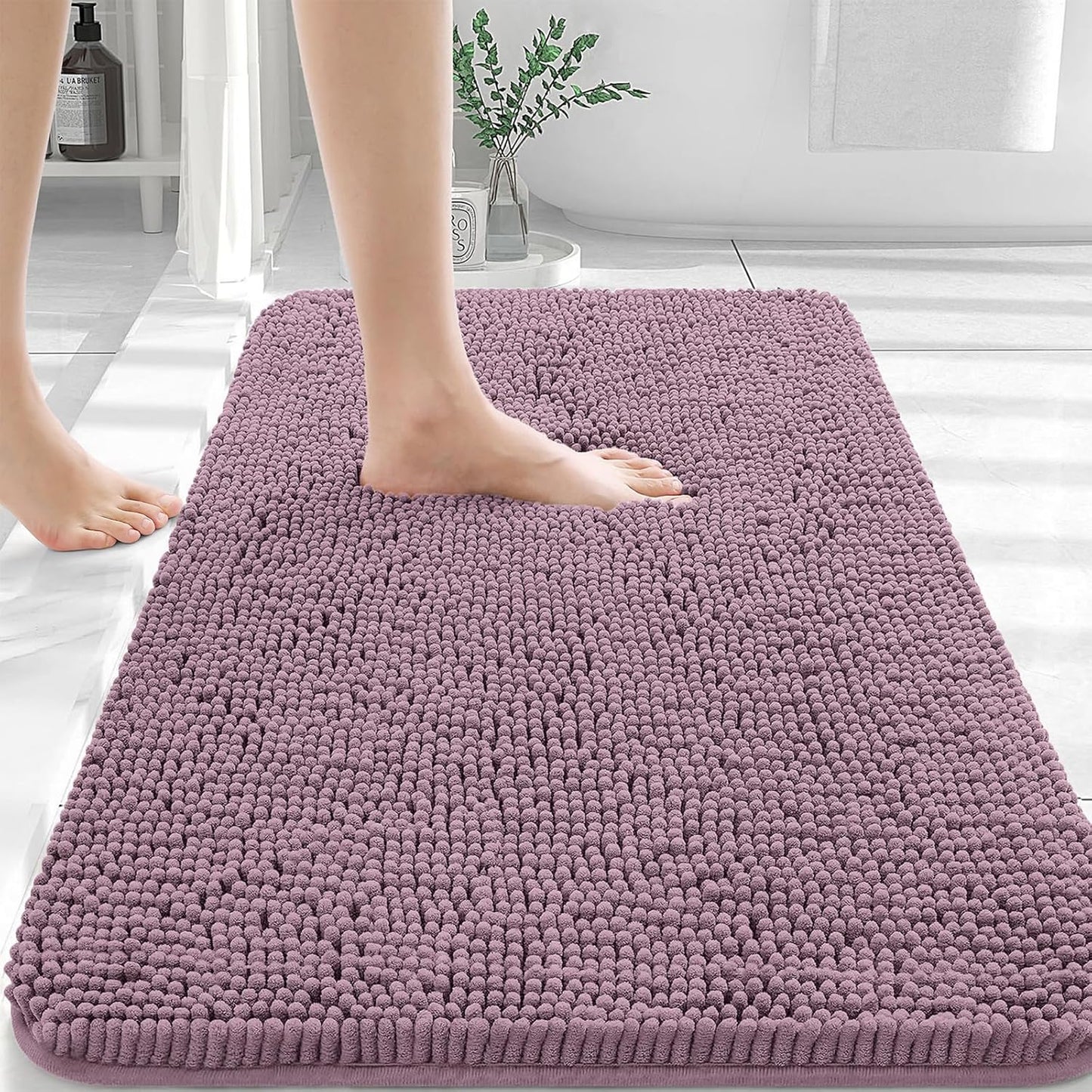 OLANLY Bathroom Rugs 36x24, Extra Soft Absorbent Chenille Bath Rugs, Rubber Backing Quick Dry, Machine Washable Bath Mats for Bathroom Floor, Tub and Shower, Home Decor Accessories, Deep Plum