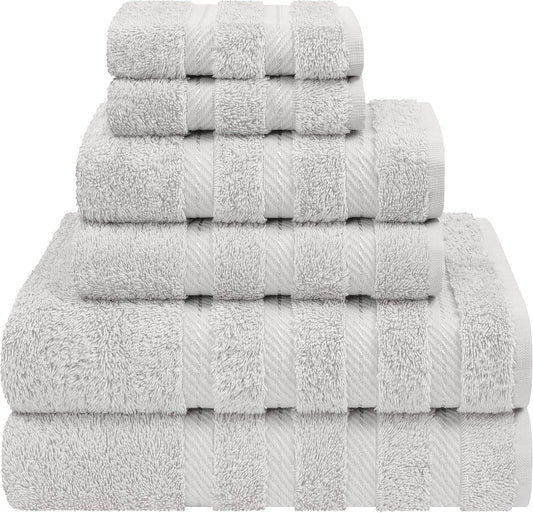 American Soft Linen Luxury 6 Piece Towel Set, 2 Bath Towels 2 Hand Towel 2 Washcloths, 600 GSM 100% Cotton Turkish Towels for Bathroom, Silver Grey Towel Sets