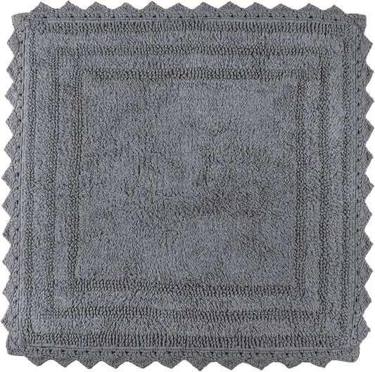 RAJRANG Titanium Grey Square Cotton Bath Mat – 24 Inch Crochet Pattern Bathroom Rug, Absorbent and Reversible Soft Mat for Daily Use in Vanity, Spa, Kitchen, or Entryway Decor