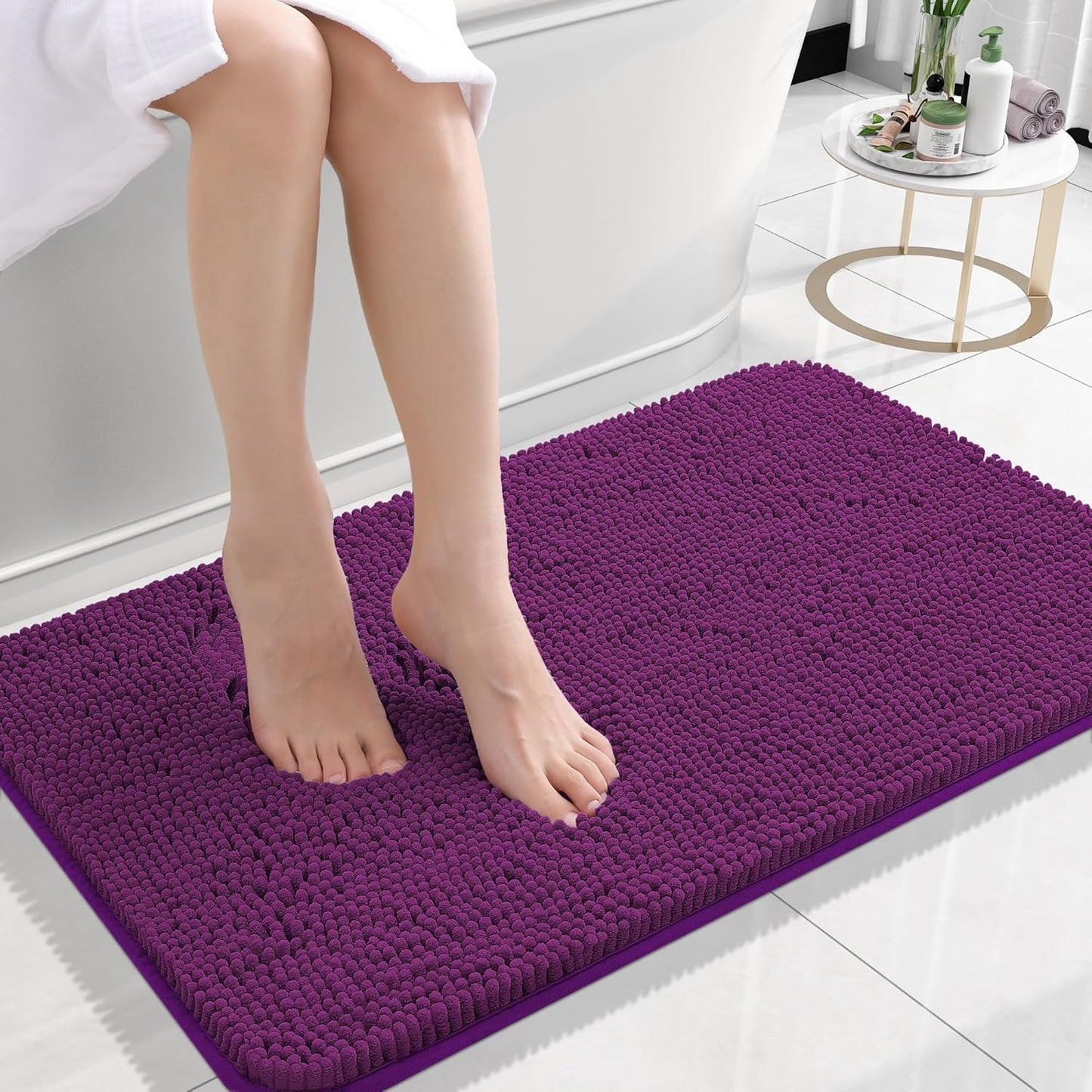 OLANLY Bathroom Rugs 24x16, Extra Soft Absorbent Chenille Bath Rugs, Rubber Backing Quick Dry, Machine Washable Bath Mats for Bathroom Floor, Tub and Shower, Home Decor Accessories, Purple