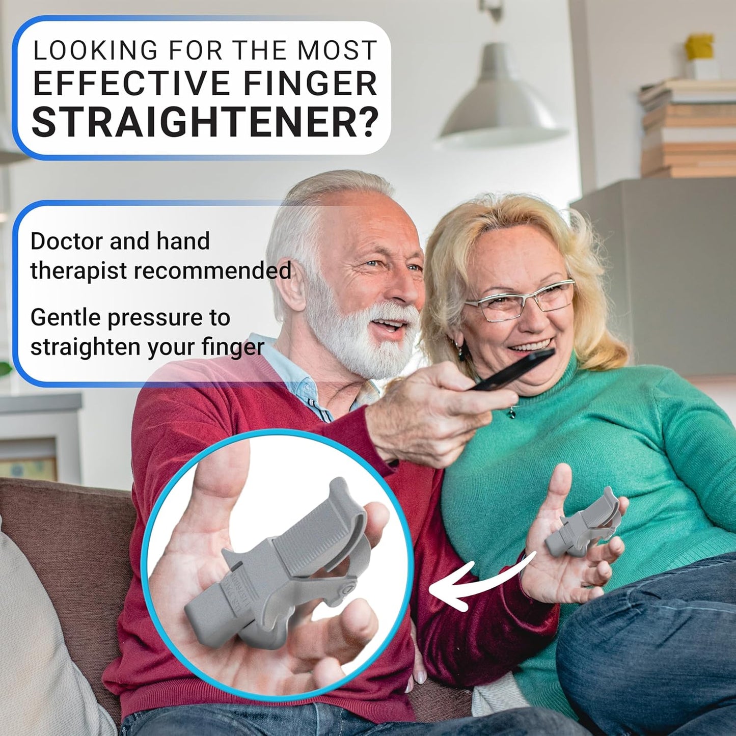 Finger Straightener | PIP Extension Orthosis/Splint For Bent Fingers, PIP Flexion Contractures | Adjustable Joint Stretcher Device | Made in USA | Red/Medium