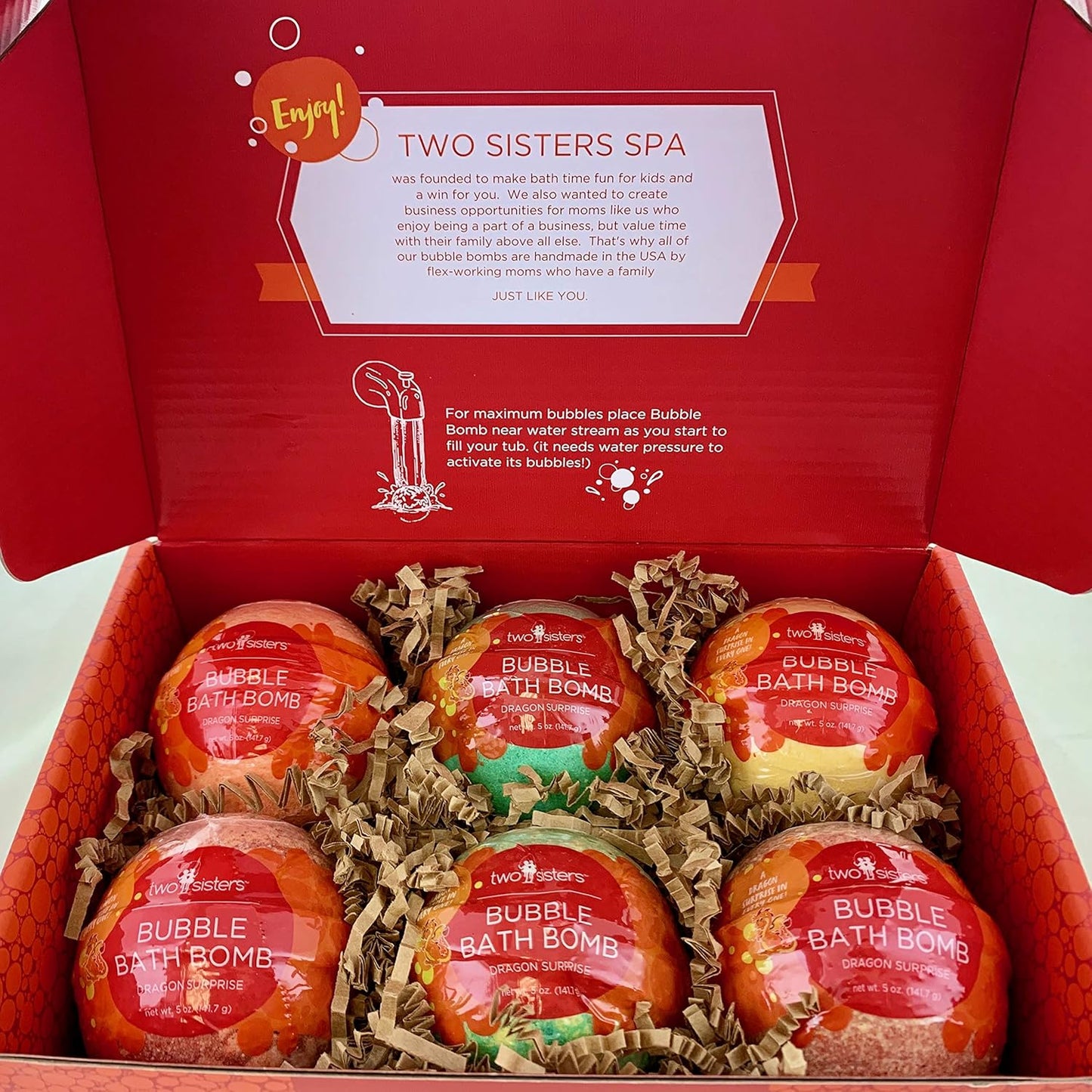 Dragon Bath Bombs for Kids with Surprise Toys Inside (6 Pack) - Large Bubble Bomb, Gentle and Safe, USA Made, Birthday Gift for Boys and Girls by Two Sisters