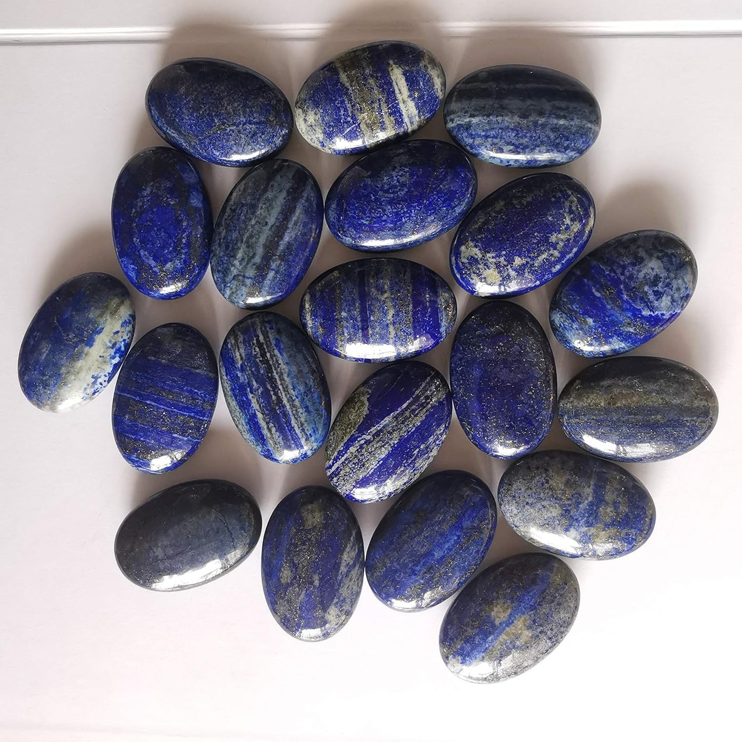 Natural Lapis Lazuli Oval Polished Worry Stones, Healing Crystal Indoor Fountain Stones Massage Energy Anxiety Relief Items