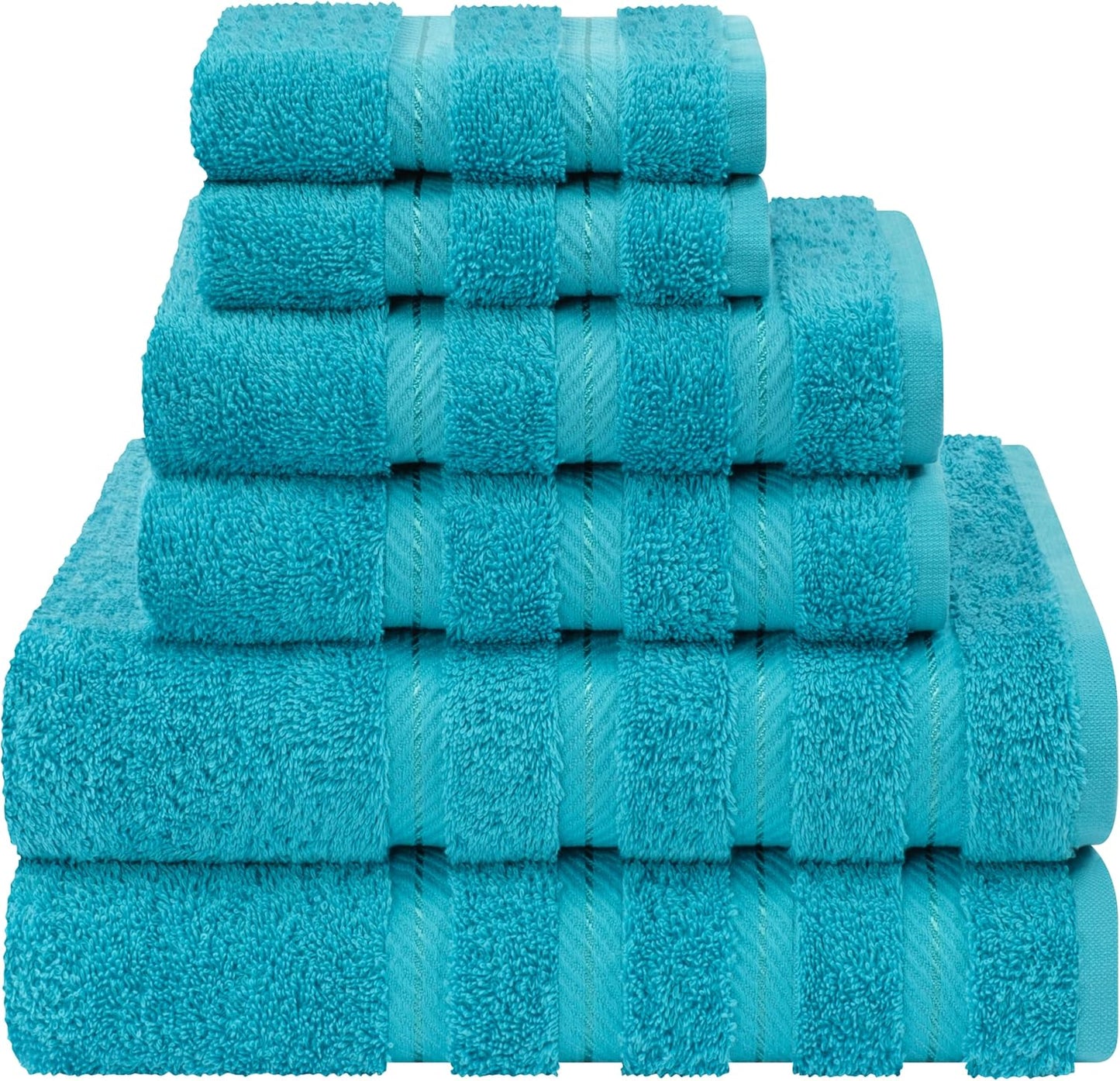 American Soft Linen Luxury 6 Piece Towel Set, 2 Bath Towels 2 Hand Towel 2 Washcloths, 600 GSM 100% Cotton Turkish Towels for Bathroom, Aqua Blue Towel Sets