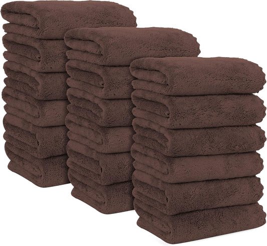 MOONQUEEN 18 Pack Premium Hand Towels - Quick Drying - Microfiber Coral Velvet Highly Absorbent Towels - Multipurpose Use as Hotel, Bathroom, Shower, Spa, Hand Towel 16 x 28 inches (Wood Brown)