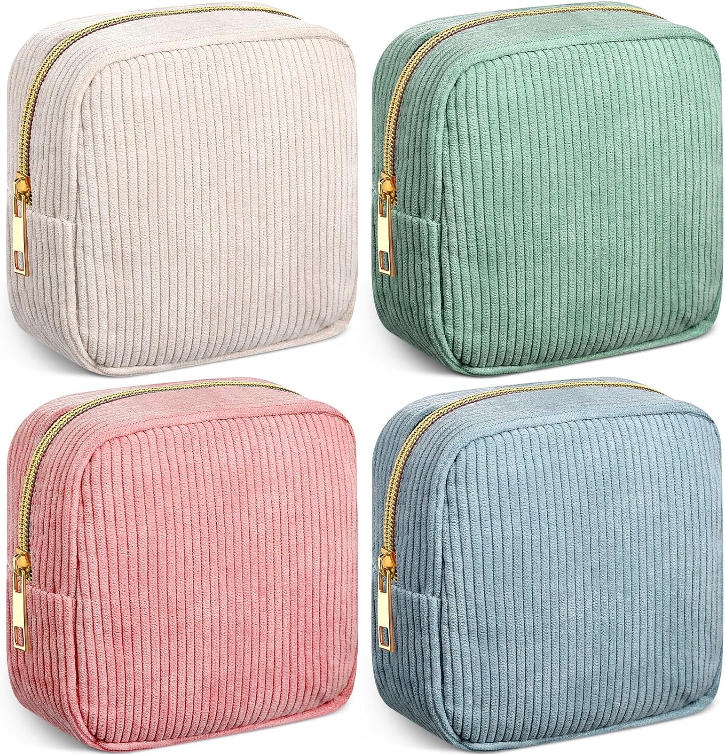 4 Pcs Sanitary Napkin Storage Bag Corduroy Period Bag for School Teen Mini Makeup Preppy Cosmetic Wallet Set for Women Portable First Period Pouch with Zipper Cute Pad Pouch