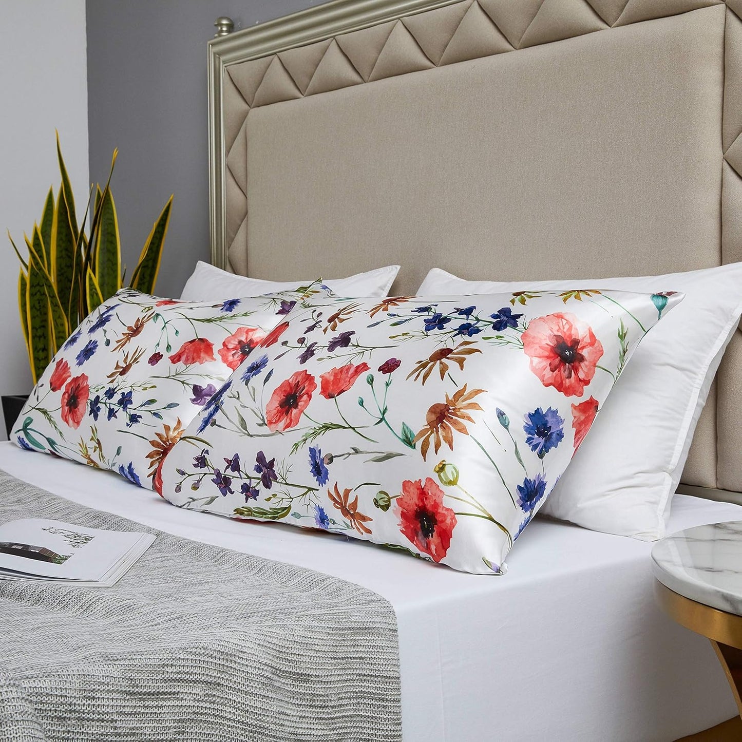 MR&HM Satin Pillowcase for Hair and Skin, Silk Satin Pillowcase 2 Pack, Queen Size Pillow Cases Set of 2, Silky Pillow Cover with Envelope Closure (20x30, Floral Mixted)