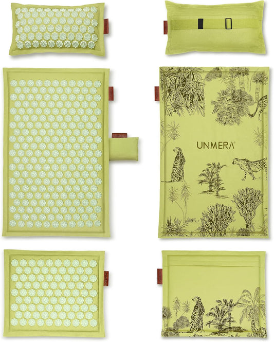 UNMERA Acupressure Mat and Pillow Set,Natural Premium Linen & Coconut Fiber Filling,for Back/Neck Pain Relief, Sciatic, Headache and Muscle Relaxation, Comes with Carrying Bag