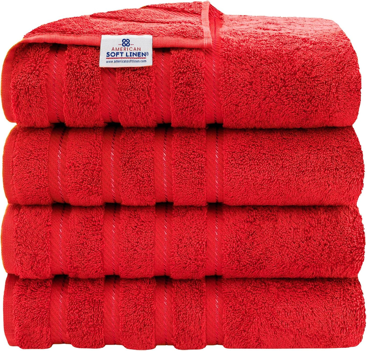 American Soft Linen Luxury 4 Piece Bath Towel Set, 600 GSM 100% Cotton Turkish Bath Towels for Bathroom, 27x54 in Large Bathroom Shower Towels, Red