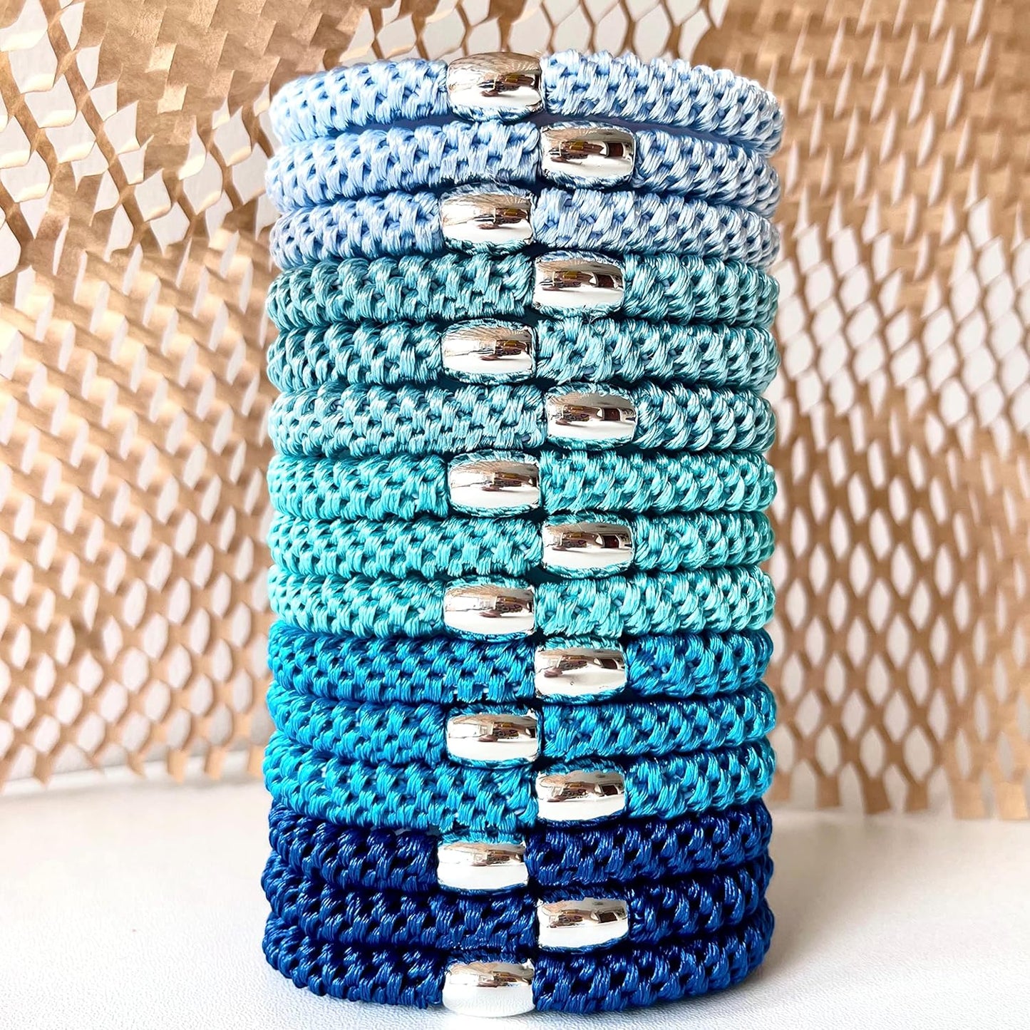 Tanha 15Pcs Hair Tie Bracelet,Hair Ties For Women Men,Ponytail Holders For Thick Hair,Strong Stretchy No Damage No Crease Hair Bands (Blue)