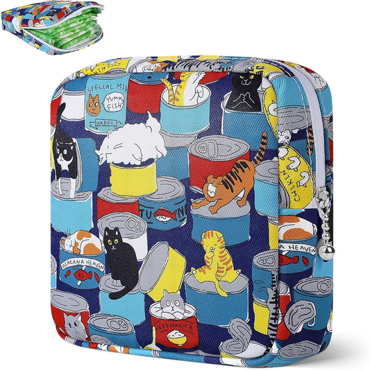 Desing Wish Period Bag Pouch Soft Cloth Sanitary Napkin Storage Bag Portable Menstrual Pad Pouches Tampon Holder for Purse First Period Kit for Girls 9-12 (Canned Cats)