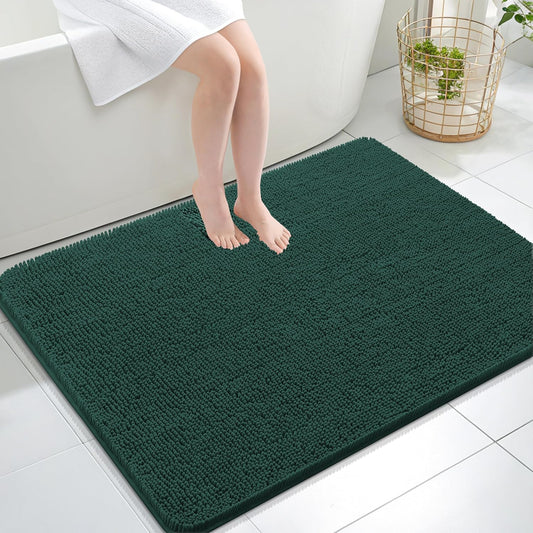 OLANLY Bathroom Rugs 40x32, Extra Soft Absorbent Chenille Bath Rugs, Rubber Backing Quick Dry, Machine Washable Bath Mats for Bathroom Floor, Tub and Shower, Home Decor Accessories, Blackish Green