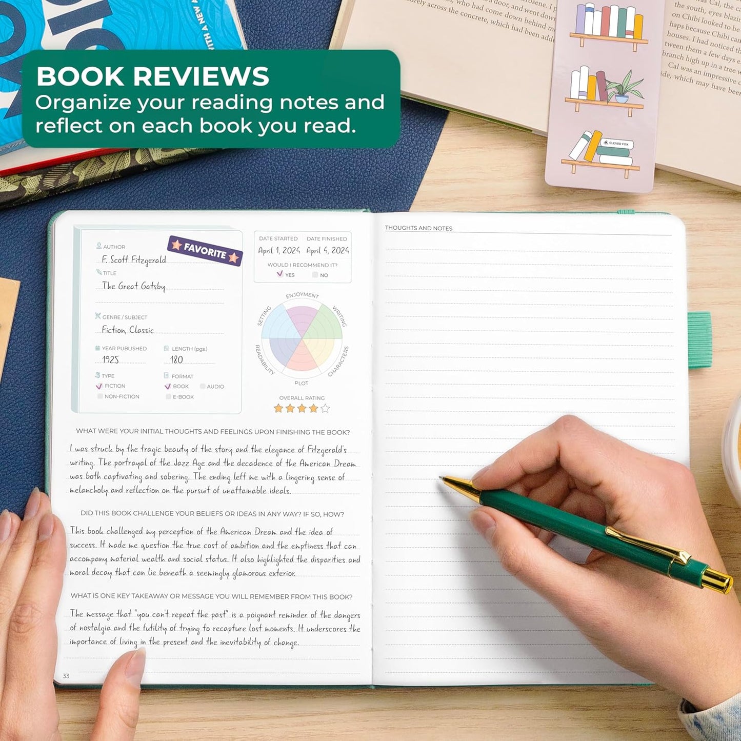 Clever Fox Reading Journal Premium – Review Log Notebook with Reading Tracker – Gifts & Accessories for Book Lovers, Adults & Kids (Mint Cream)