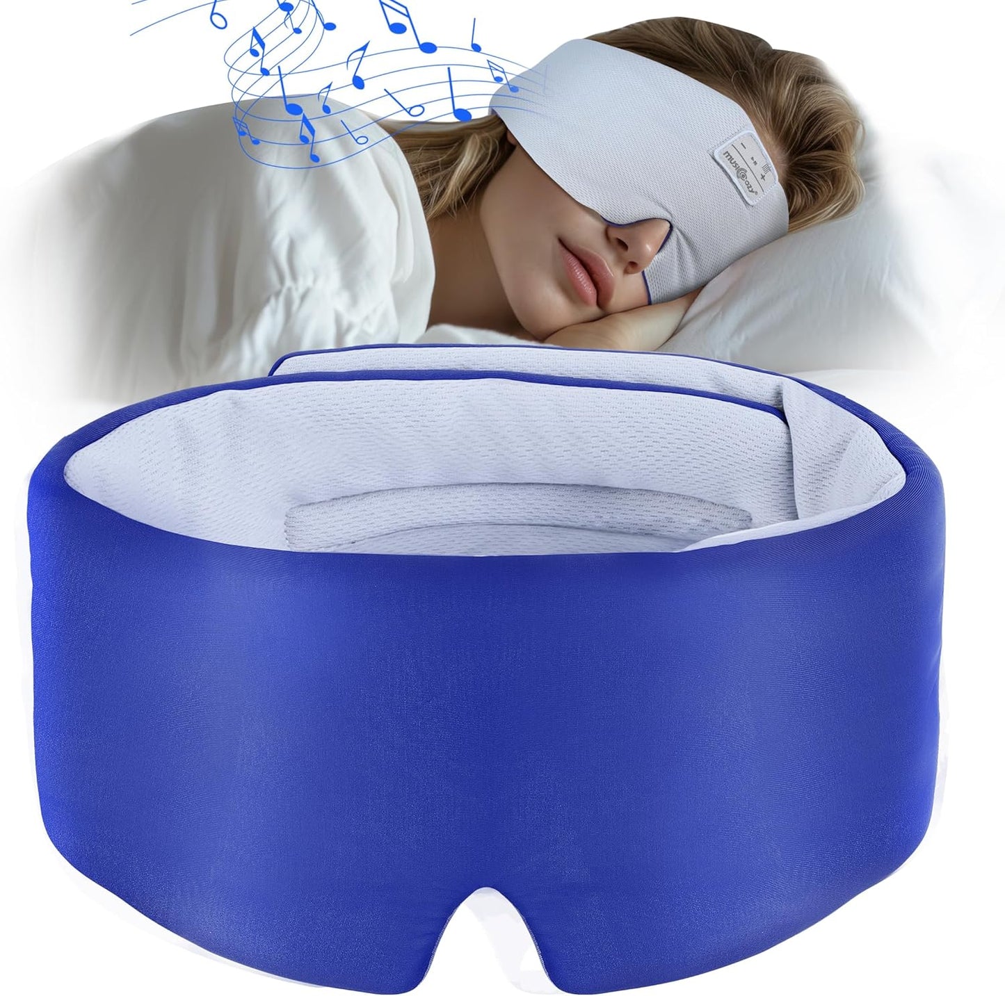 MUSICOZY Ice Silk Sleep Headphones with Bluetooth Mask, Eye Mask for Sleeping in Total Darkness, 5.4 Bluetooth Sleep Mask Sleep Headphones, Soft, Gifts for Men Women (Blue)