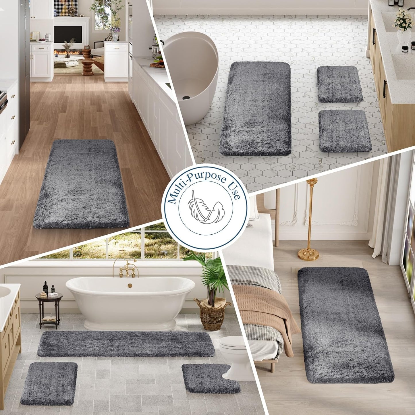 Walensee Large Bathroom Rug (24 x 72, Dark Grey) Extra Soft and Absorbent Shaggy Bath Mat Machine Washable Microfiber Non Slip Luxury Floor Mat