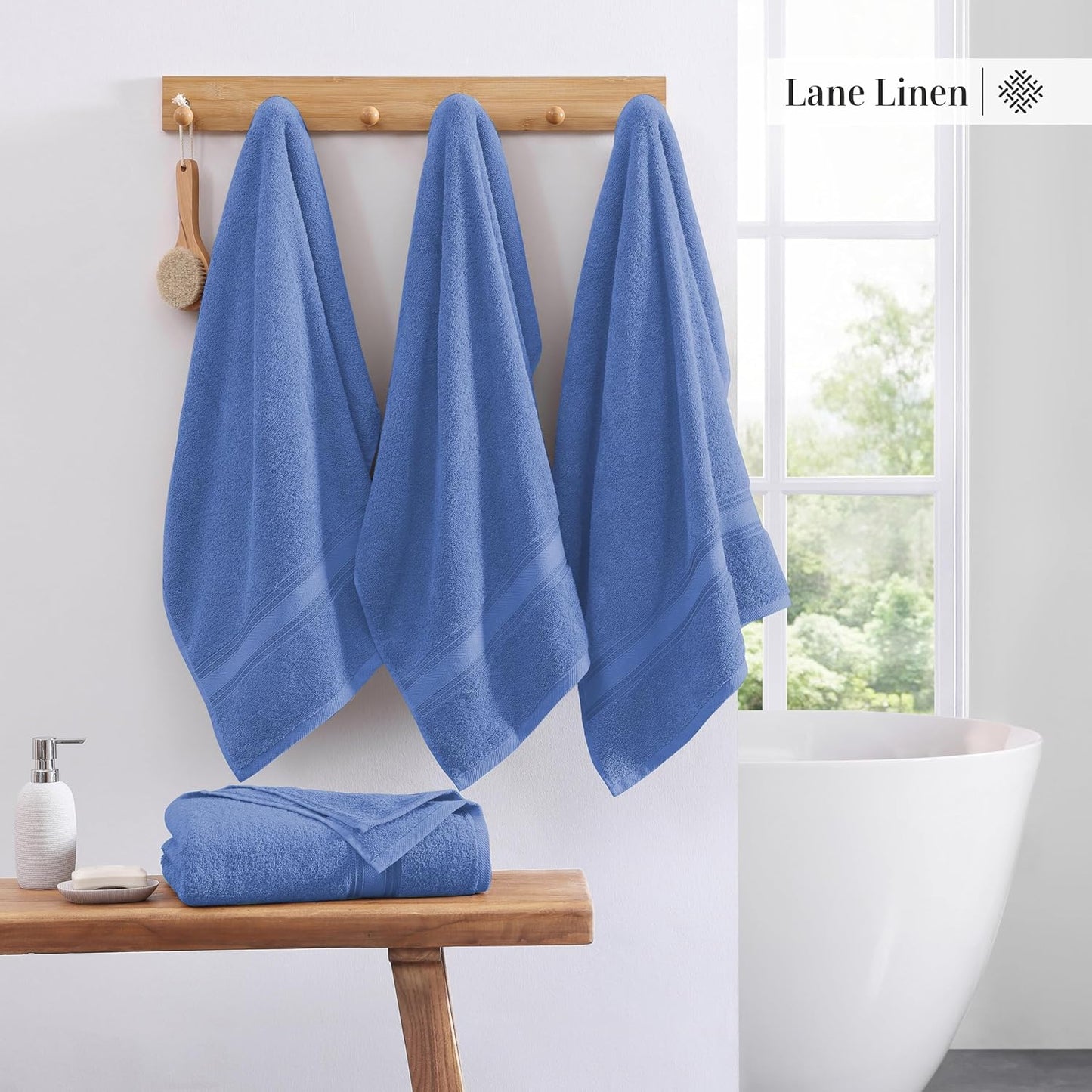 LANE LINEN 100% Cotton 4 Pack Bath Sheets (35"x66") - Zero Twist Cotton Extra Large Bathroom Towels - Quick Dry, Soft & Absorbent Oversized Bath Towels - Machine Wash in Cold Water - Cerulean Blue
