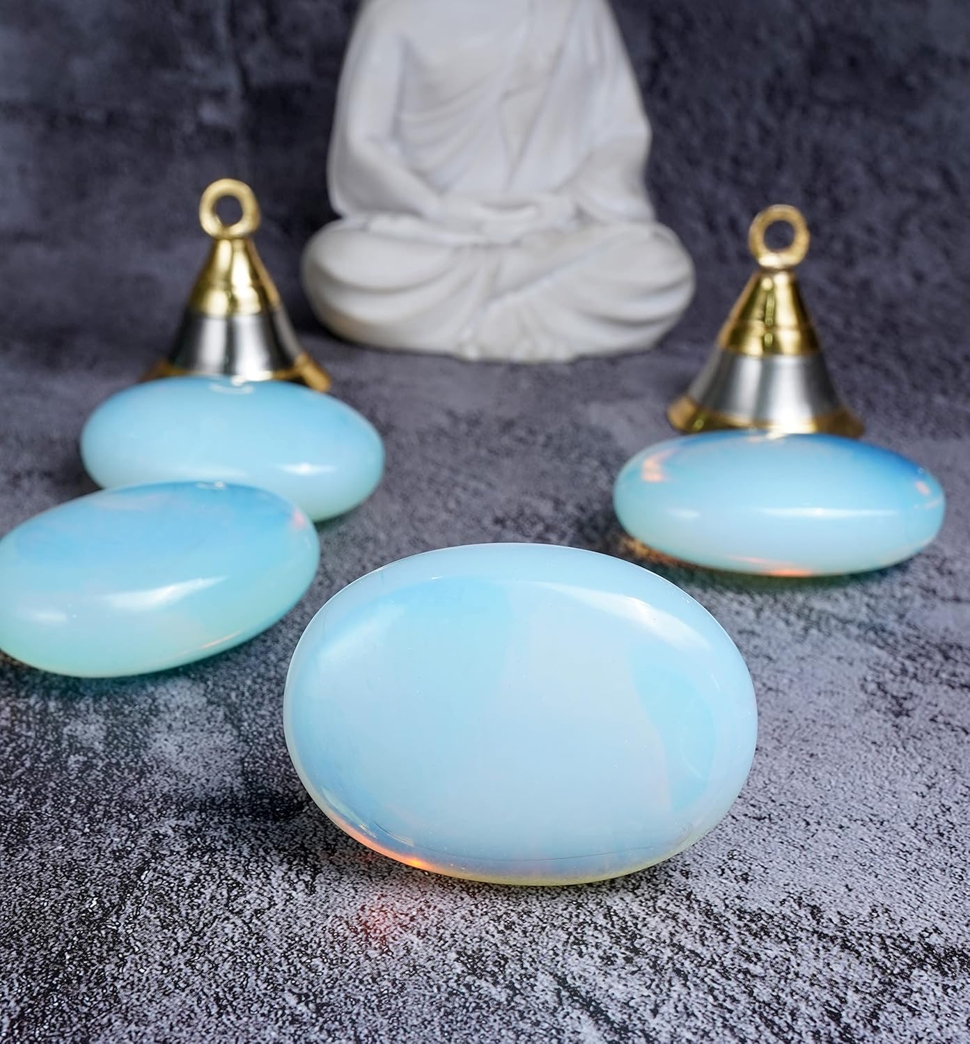 Crocon 50mm Opalite Large Oval Palm Stone 900+ Carats Pocket Massage Worry Stones for Natural Body Chakra Balancing Reiki Healing Stones and Crystal Grid Healing Massage Spa Energy Crystals