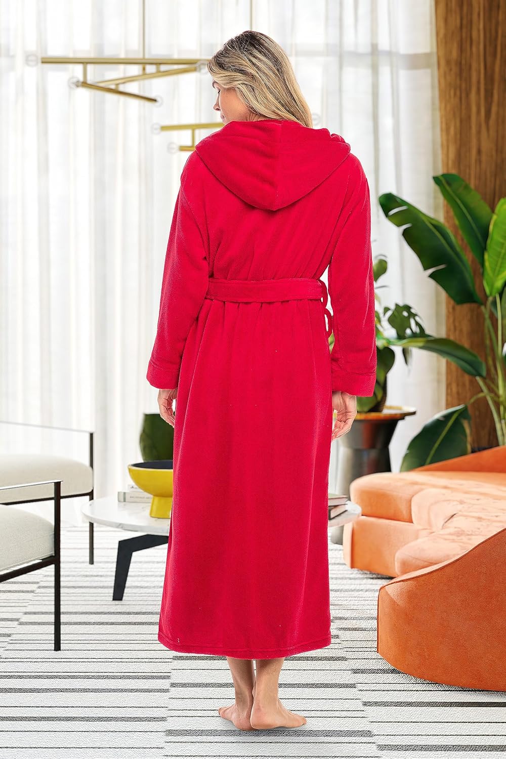 Alexander Del Rossa Womens Robe, Long Plush Bathrobe with Hood, Hooded Robes for Women Plus Size Bath Robe